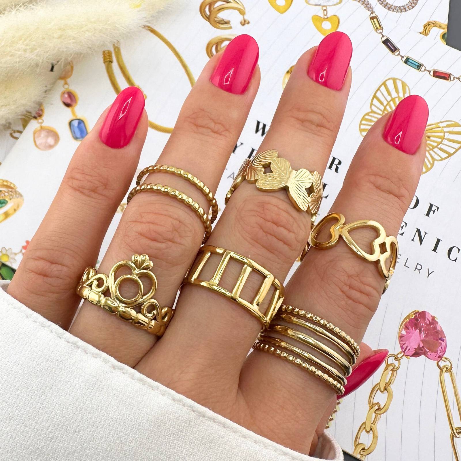 Butterflies Ring, 18K Gold Plated Steel
