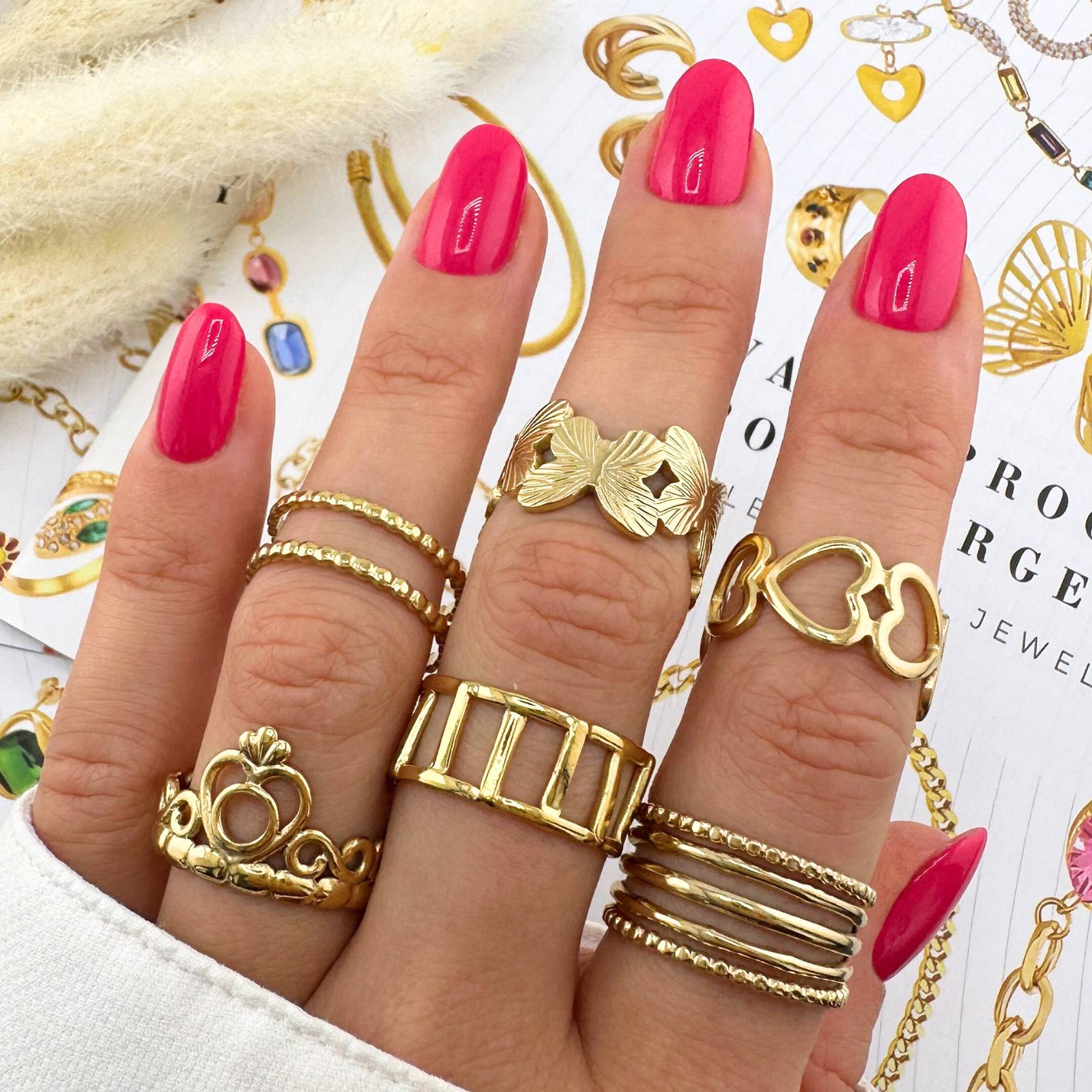 Butterflies Ring, 18K Gold Plated Steel