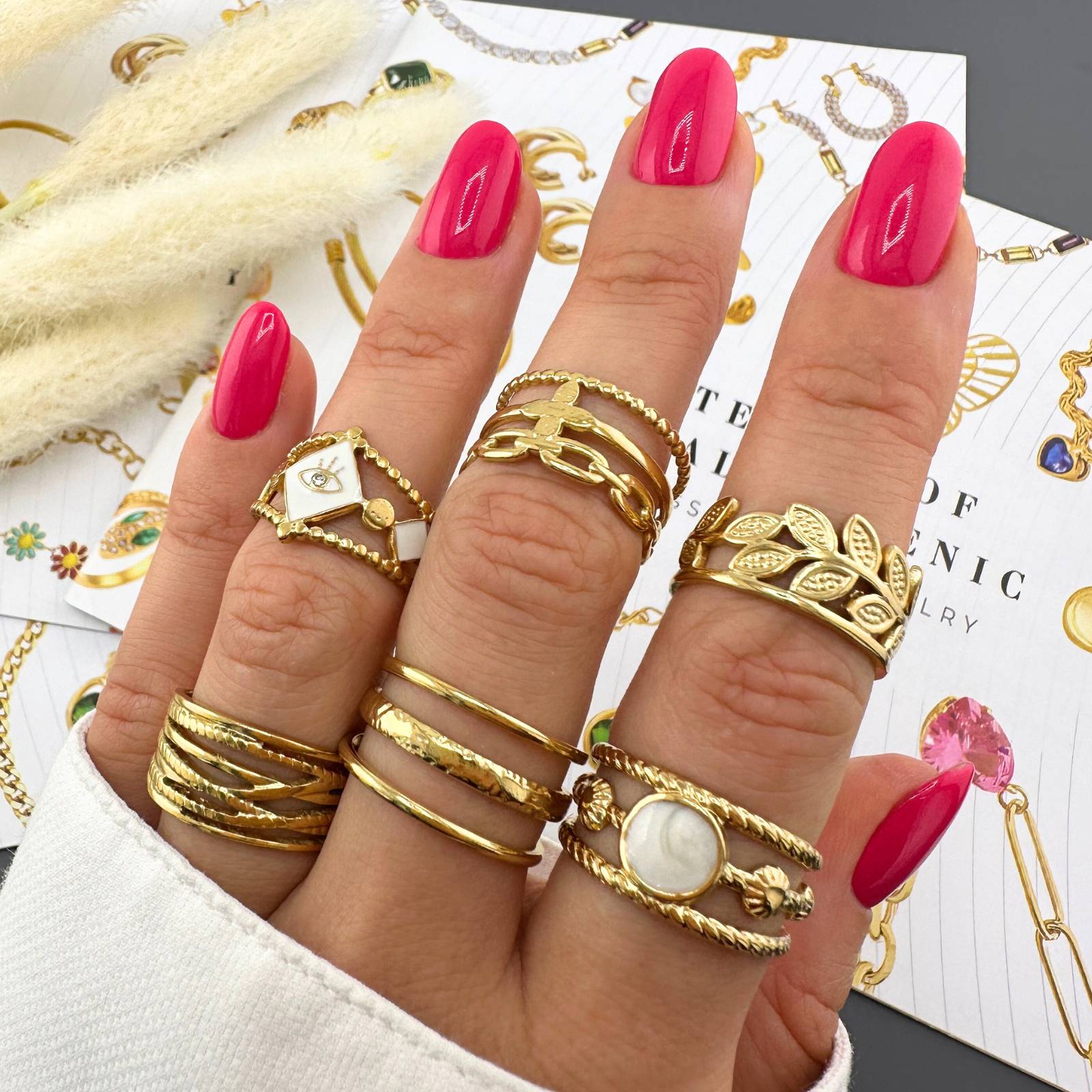 Leaves Ring, 18K Gold Plated Steel