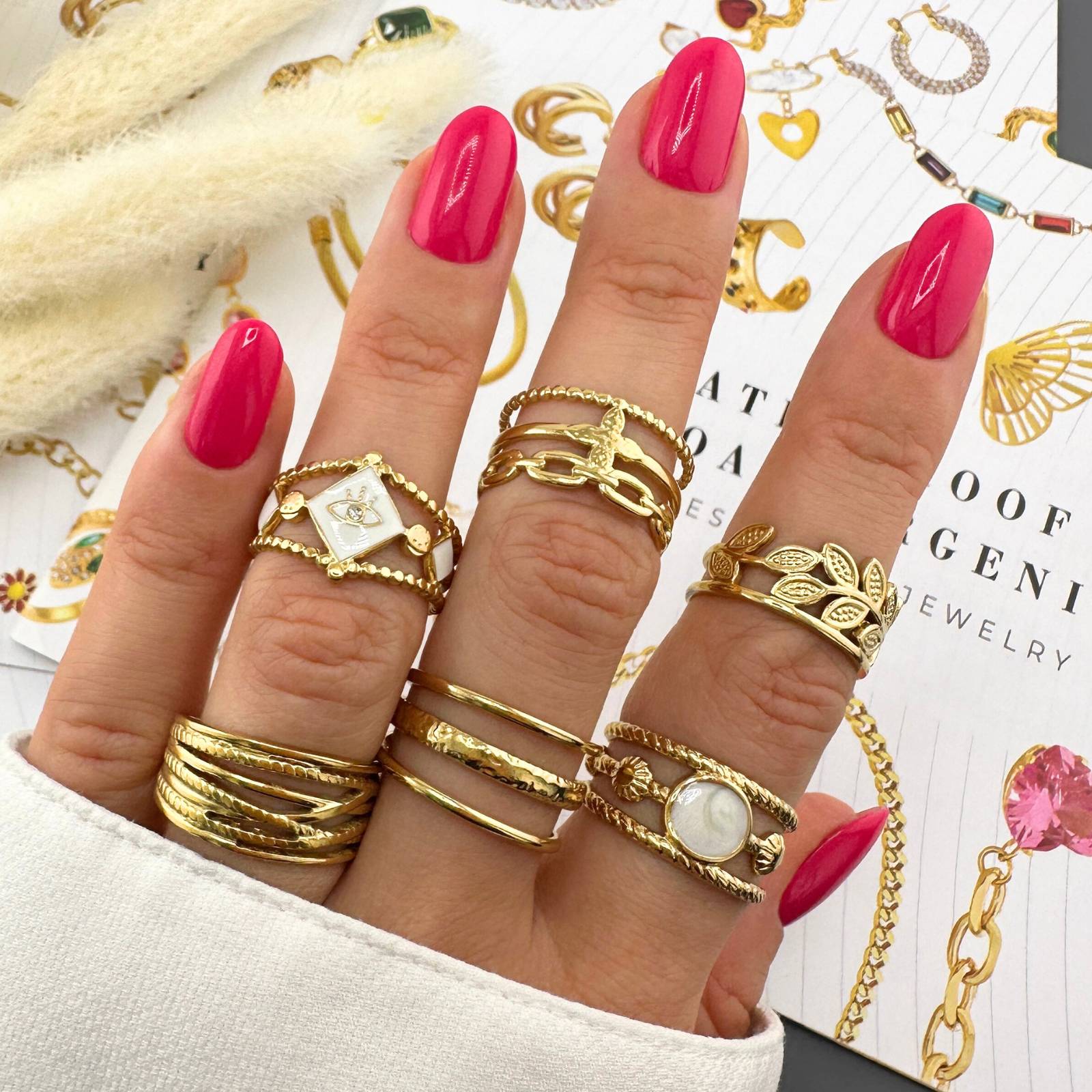 Leaves Ring, 18K Gold Plated Steel