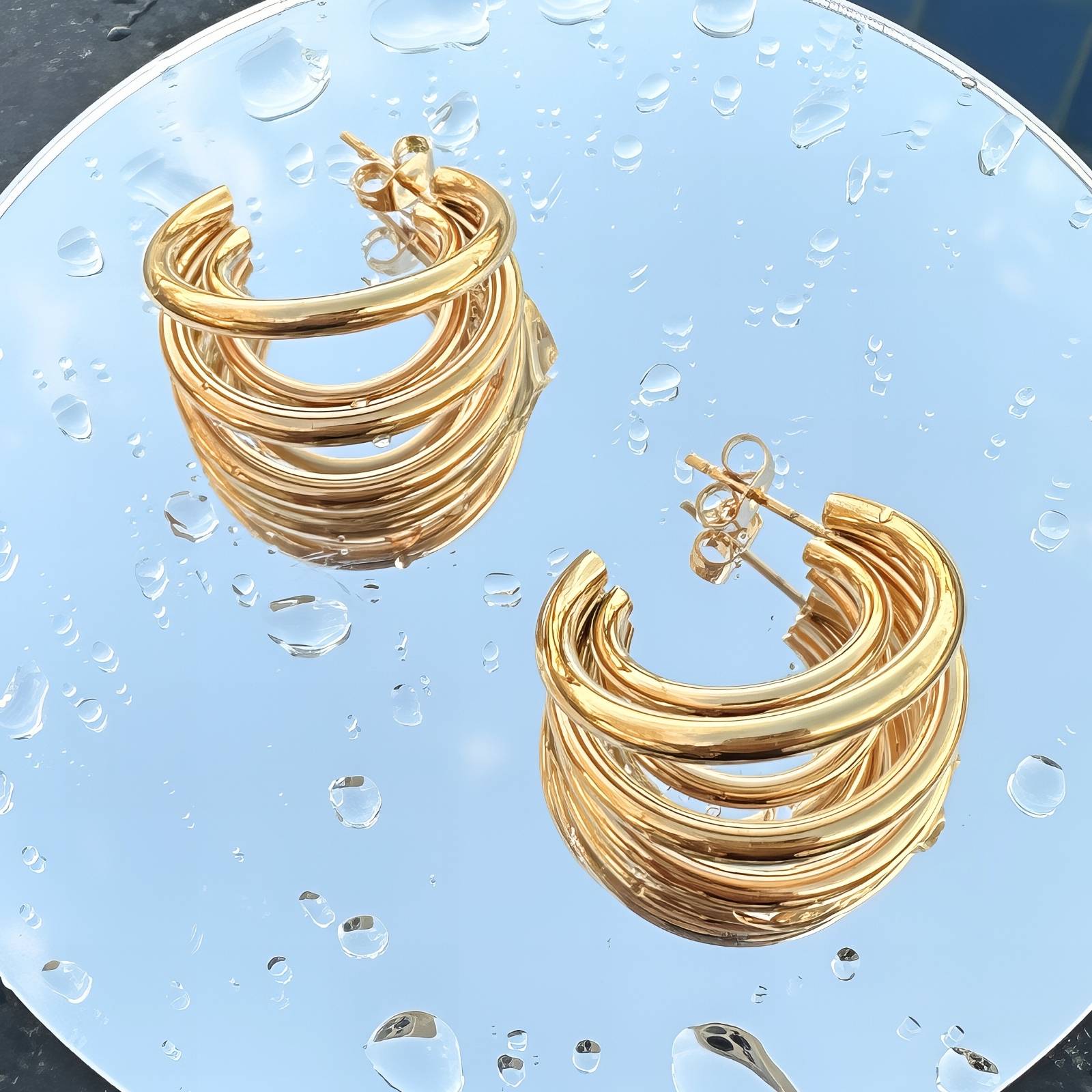 Earrings, 18K Gold Plated Steel