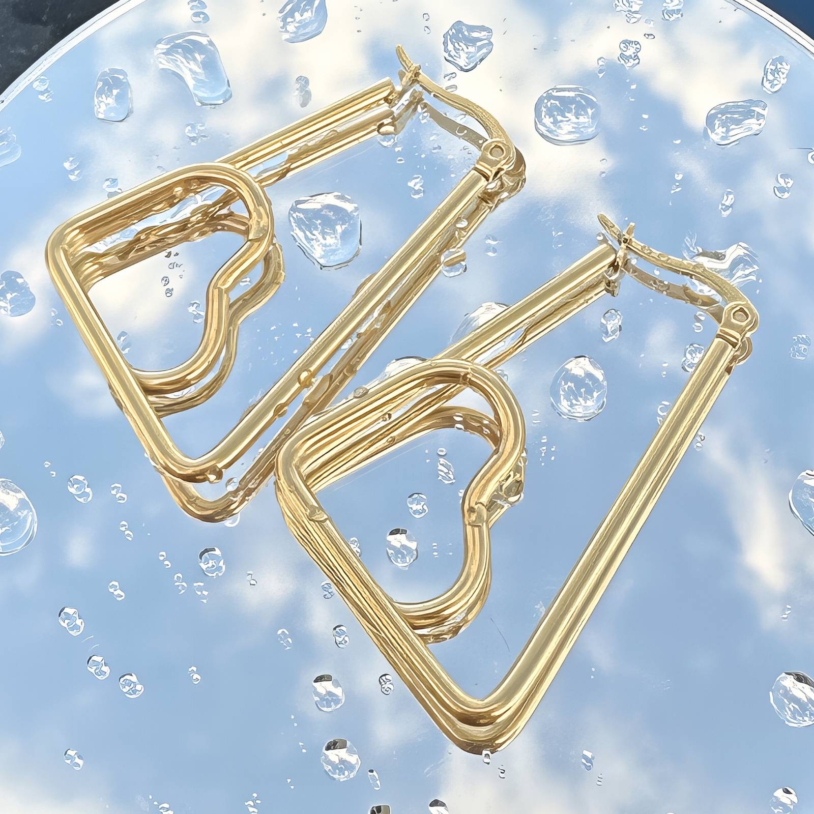Hearts Earrings, 18K Gold Plated Steel