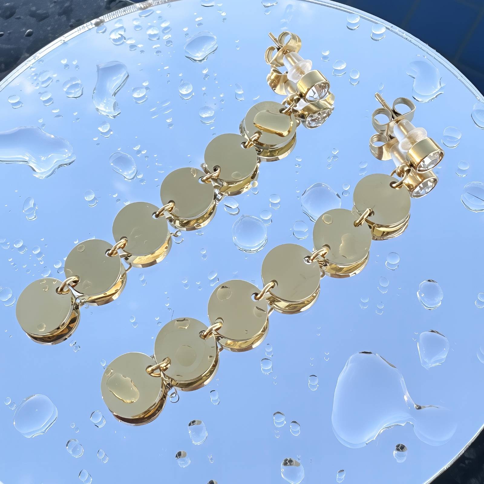Earrings, 18K Gold Plated Steel