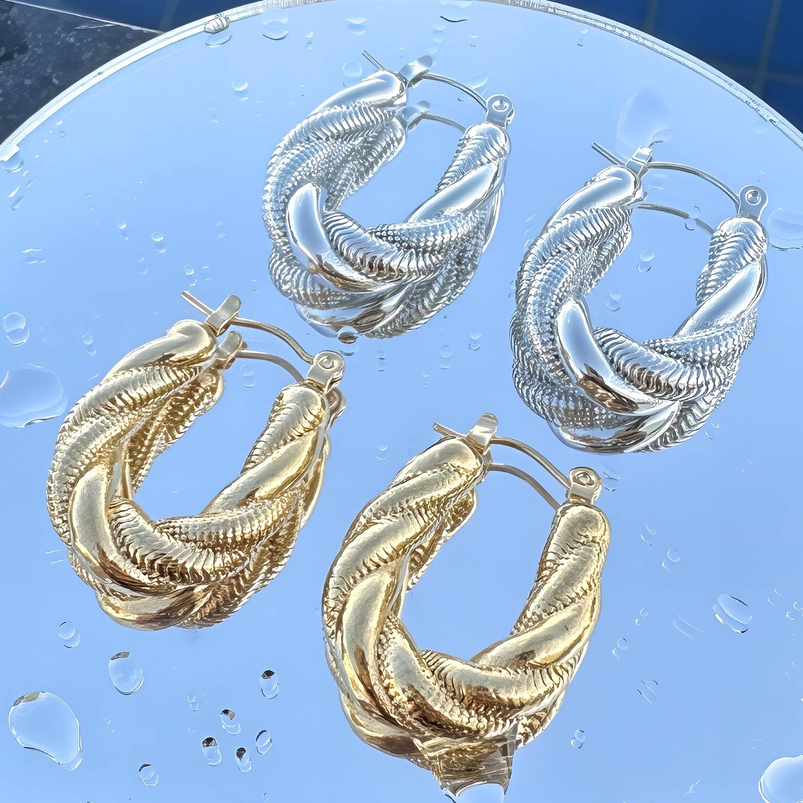 Earrings, 18K Gold Plated Steel