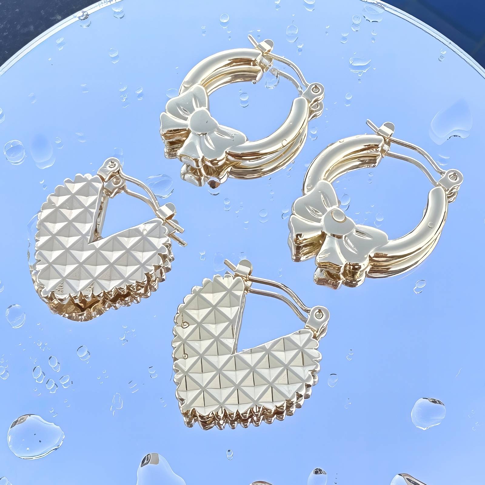 Hearts Earrings, 18K Gold Plated Steel