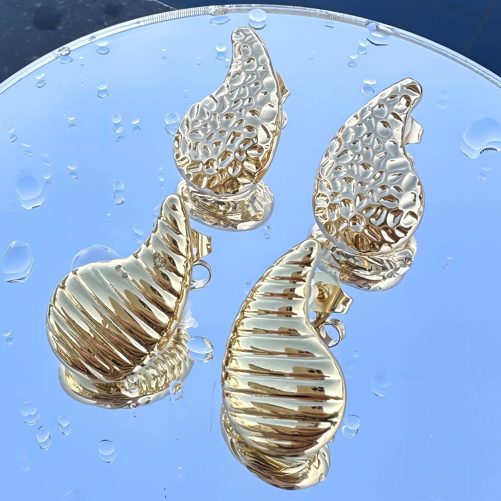 Teardrops Earrings, 18K Gold Plated Steel