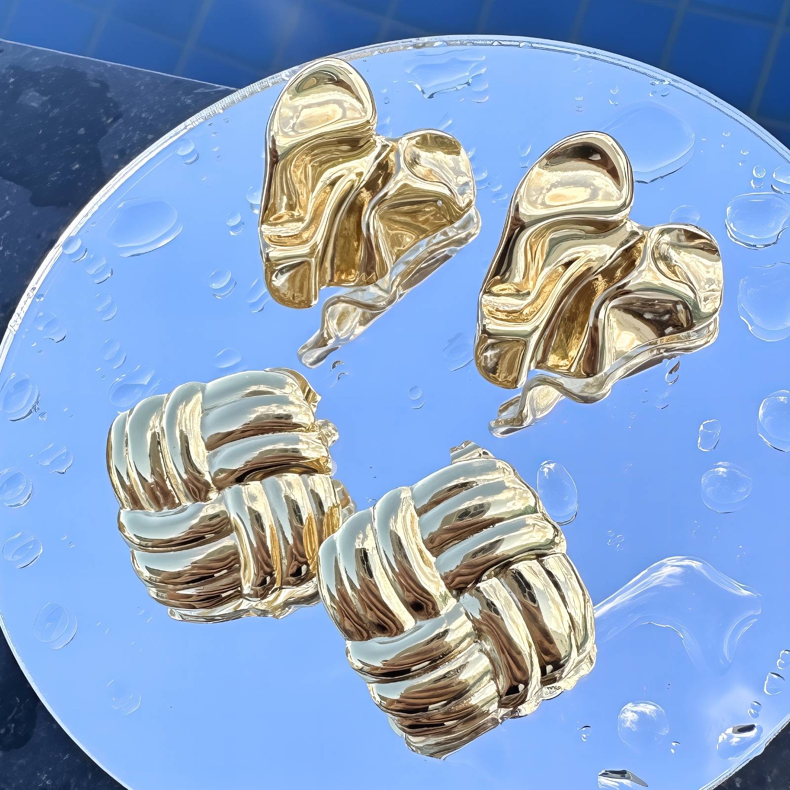 Hearts Earrings, 18K Gold Plated Steel