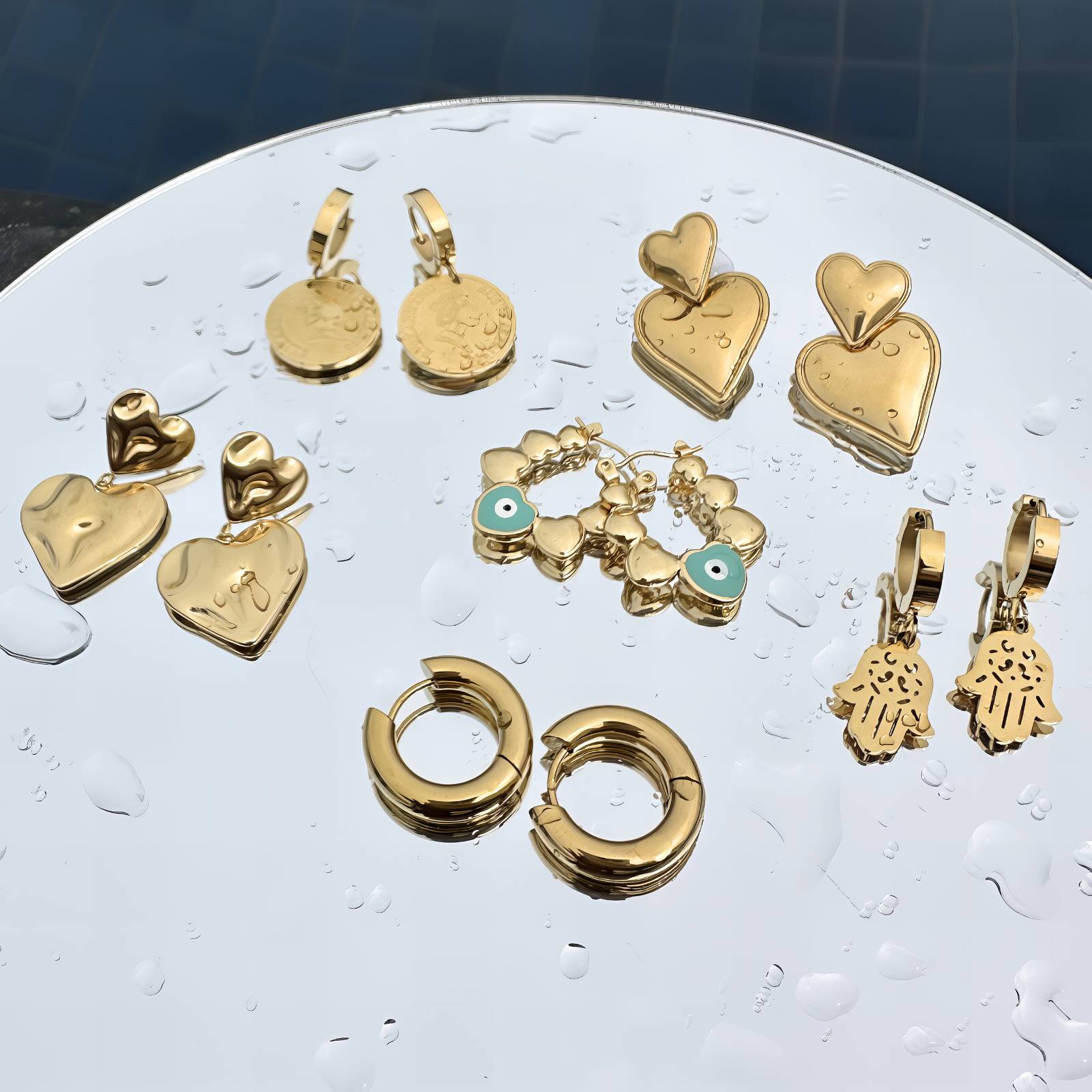 Hearts Earrings, 18K Gold Plated Steel