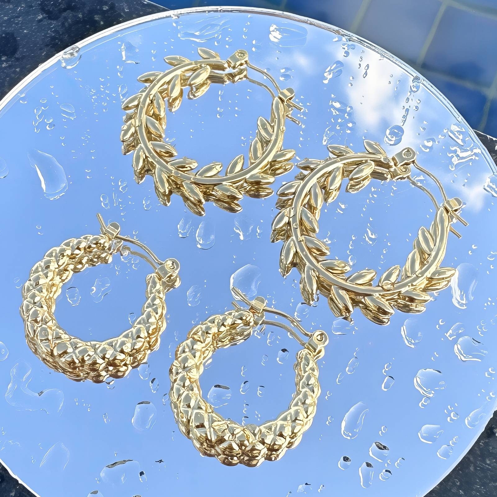 Earrings, 18K Gold Plated Steel