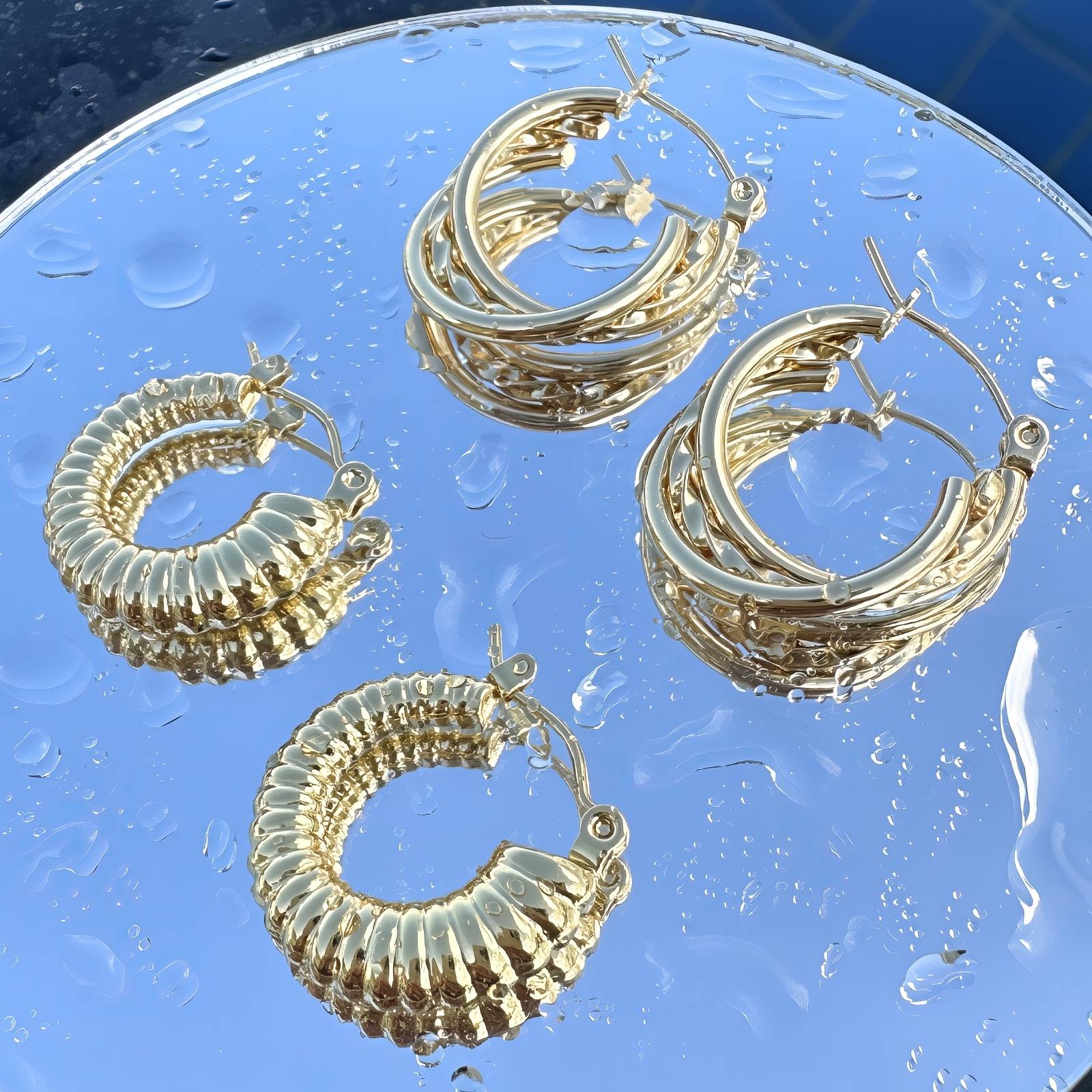 Earrings, 18K Gold Plated Steel