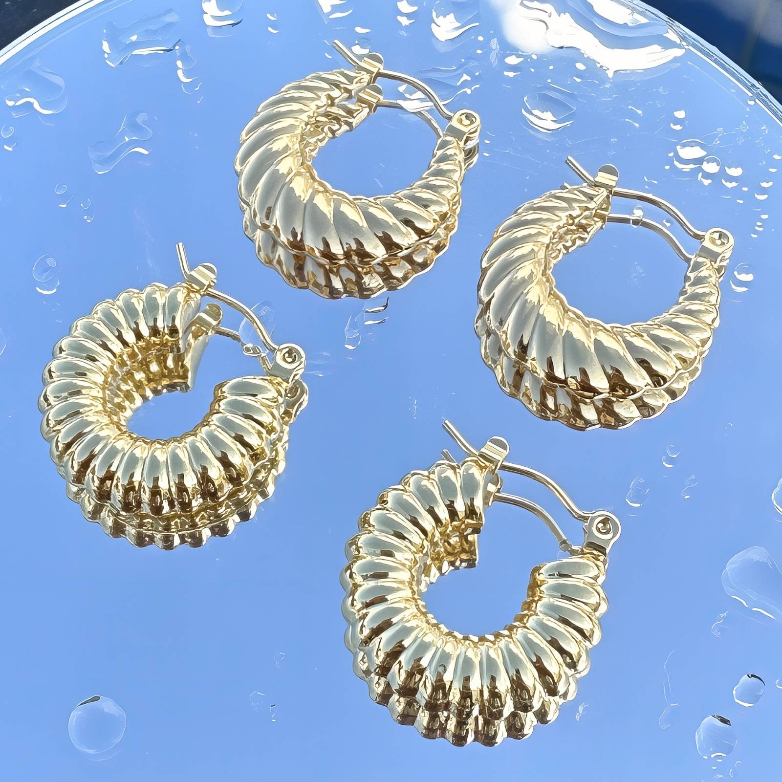 Earrings, 18K Gold Plated Steel