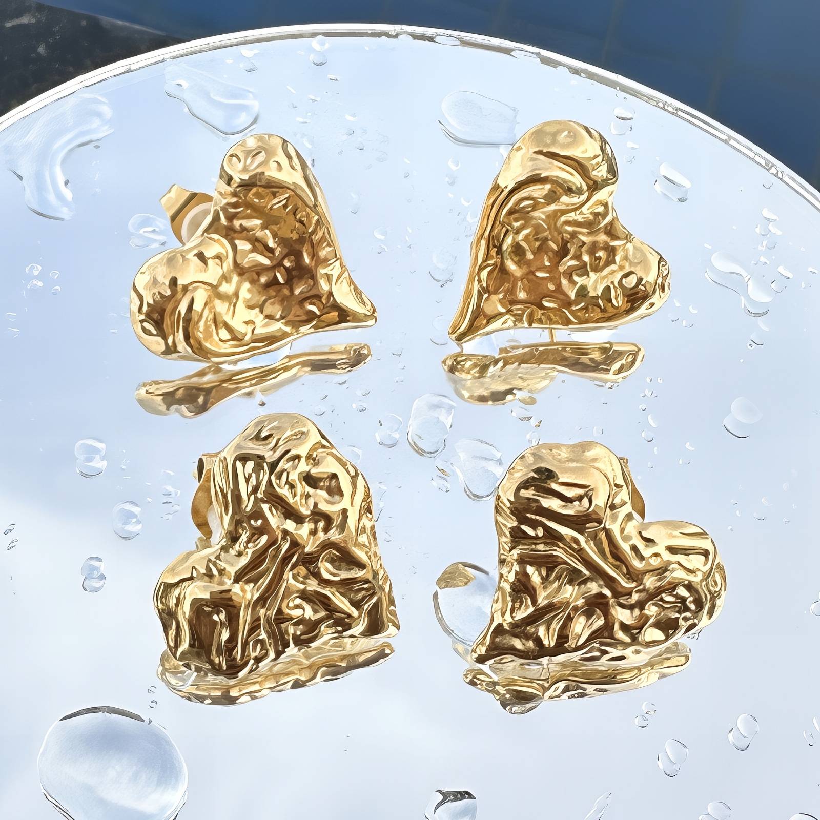 Hearts Earrings, 18K Gold Plated Steel