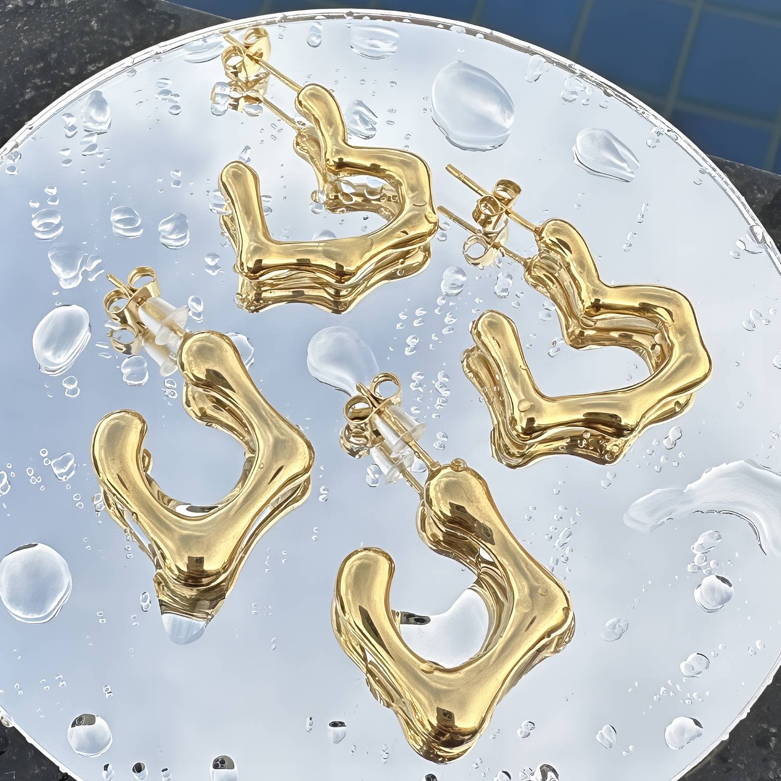 Hearts Earrings, 18K Gold Plated Steel