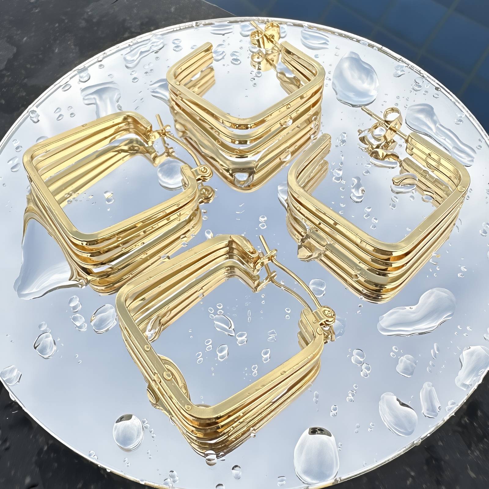 Earrings, 18K Gold Plated Steel