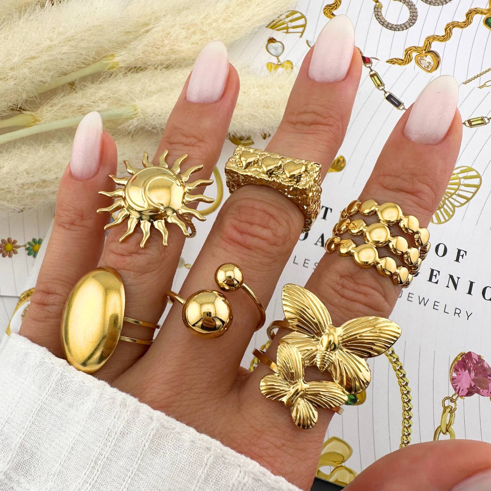 Butterflies Ring, 18K Gold Plated Steel
