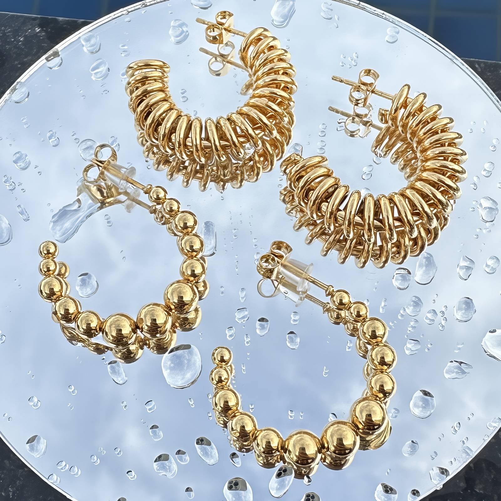 Spiral Earrings, 18K Gold Plated Steel