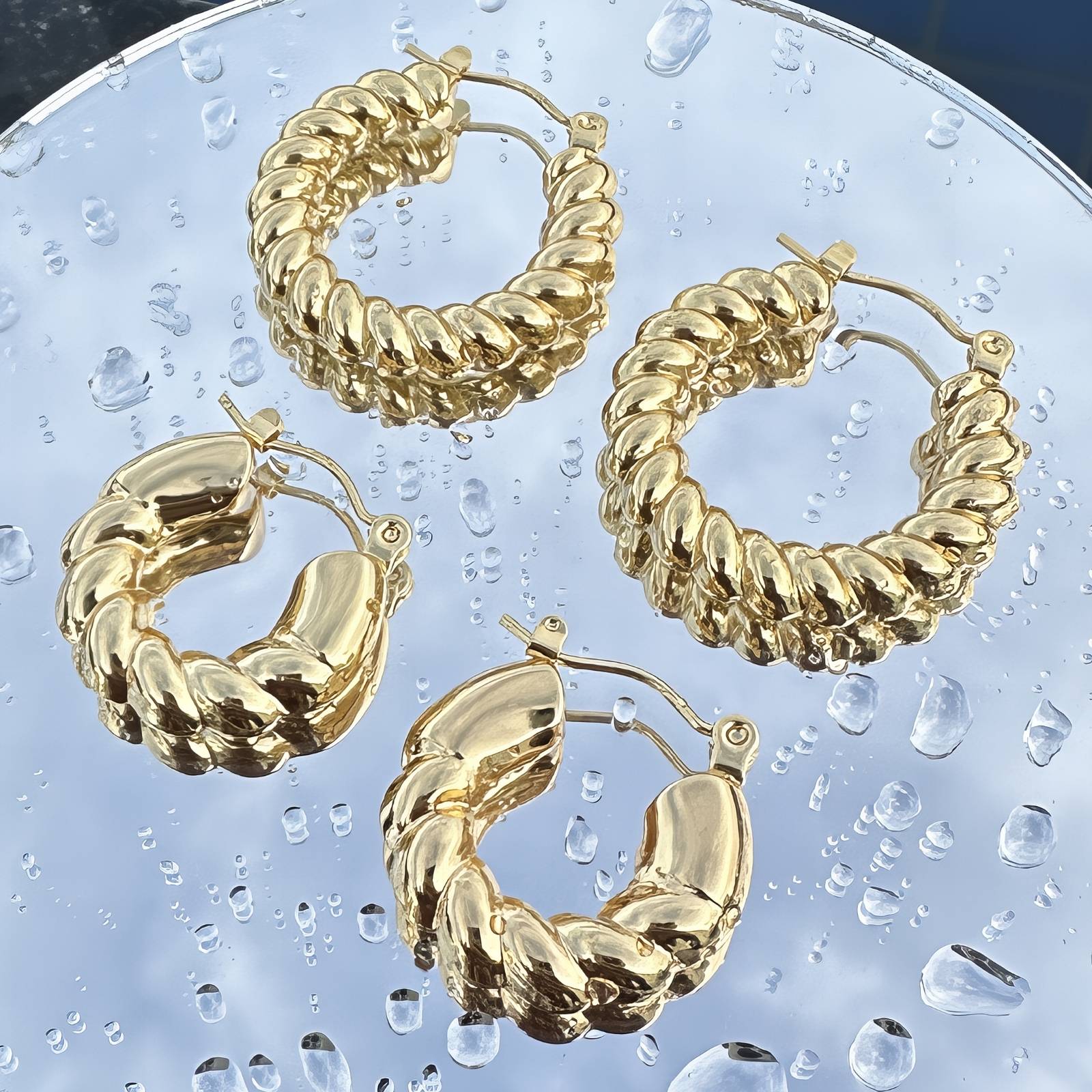 Earrings, 18K Gold Plated Steel