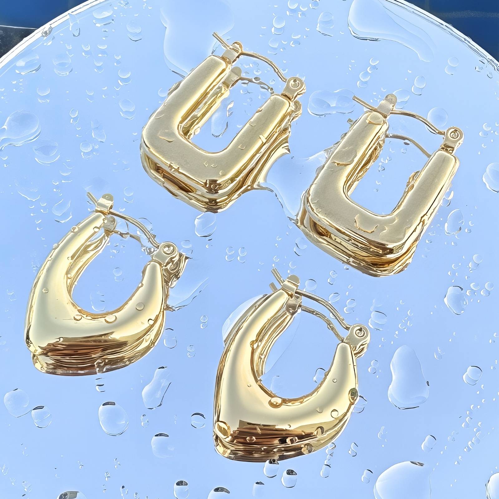 Earrings, 18K Gold Plated Steel