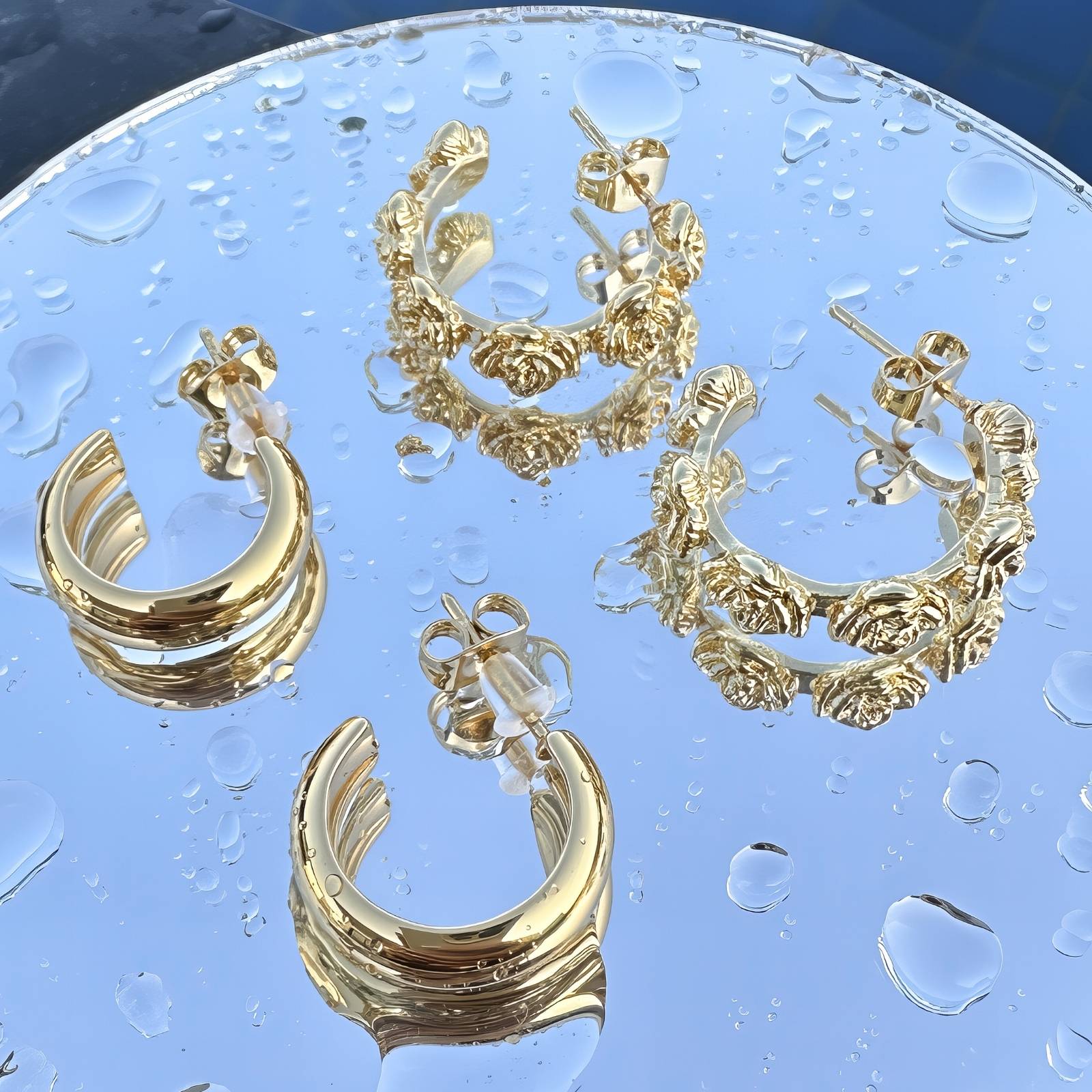 Earrings, 18K Gold Plated Steel
