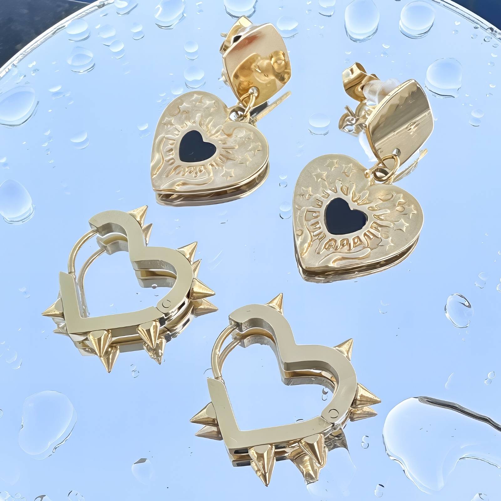 Heart Earrings, 18K Gold Plated Steel