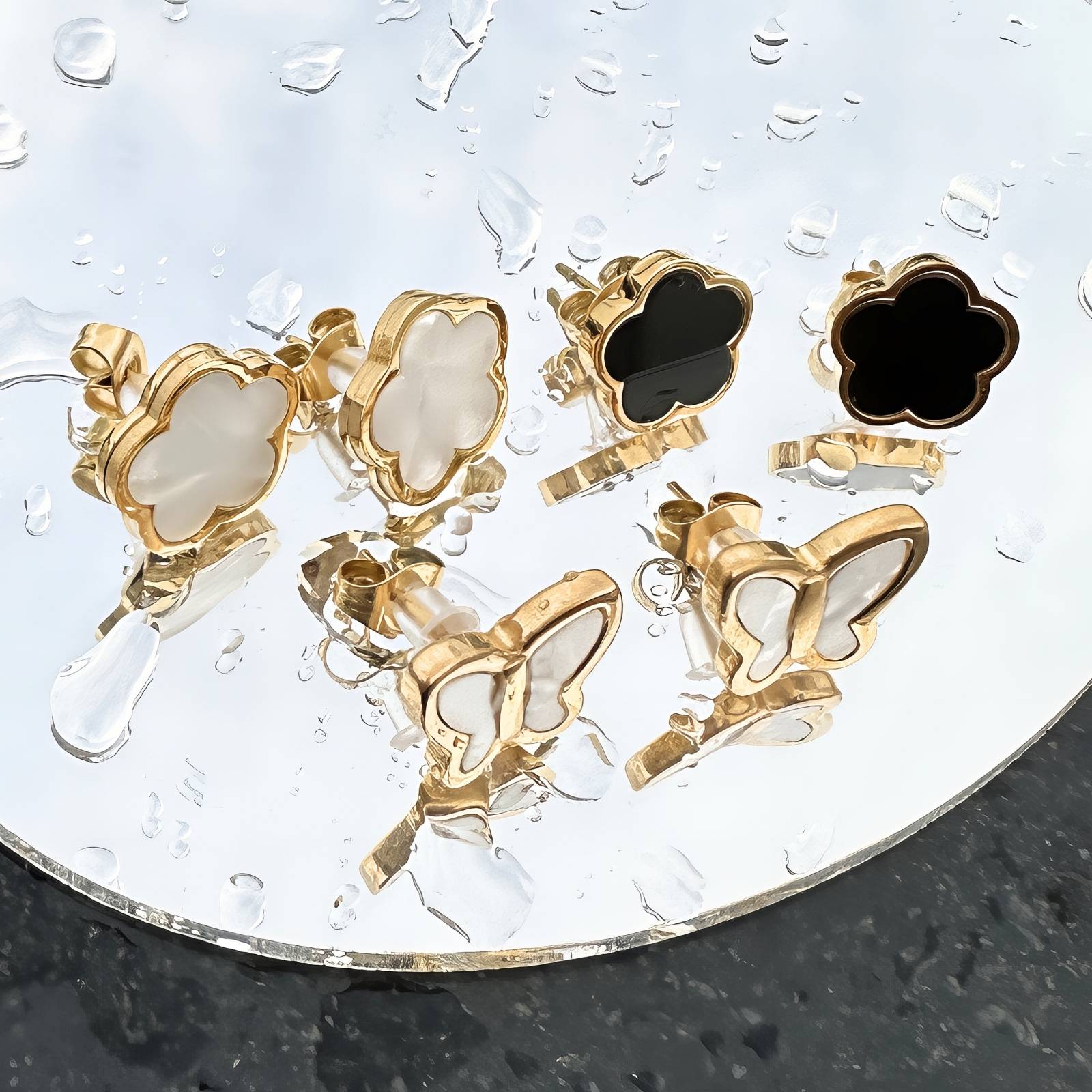 Butterflies Earrings, 18K Gold Plated Steel
