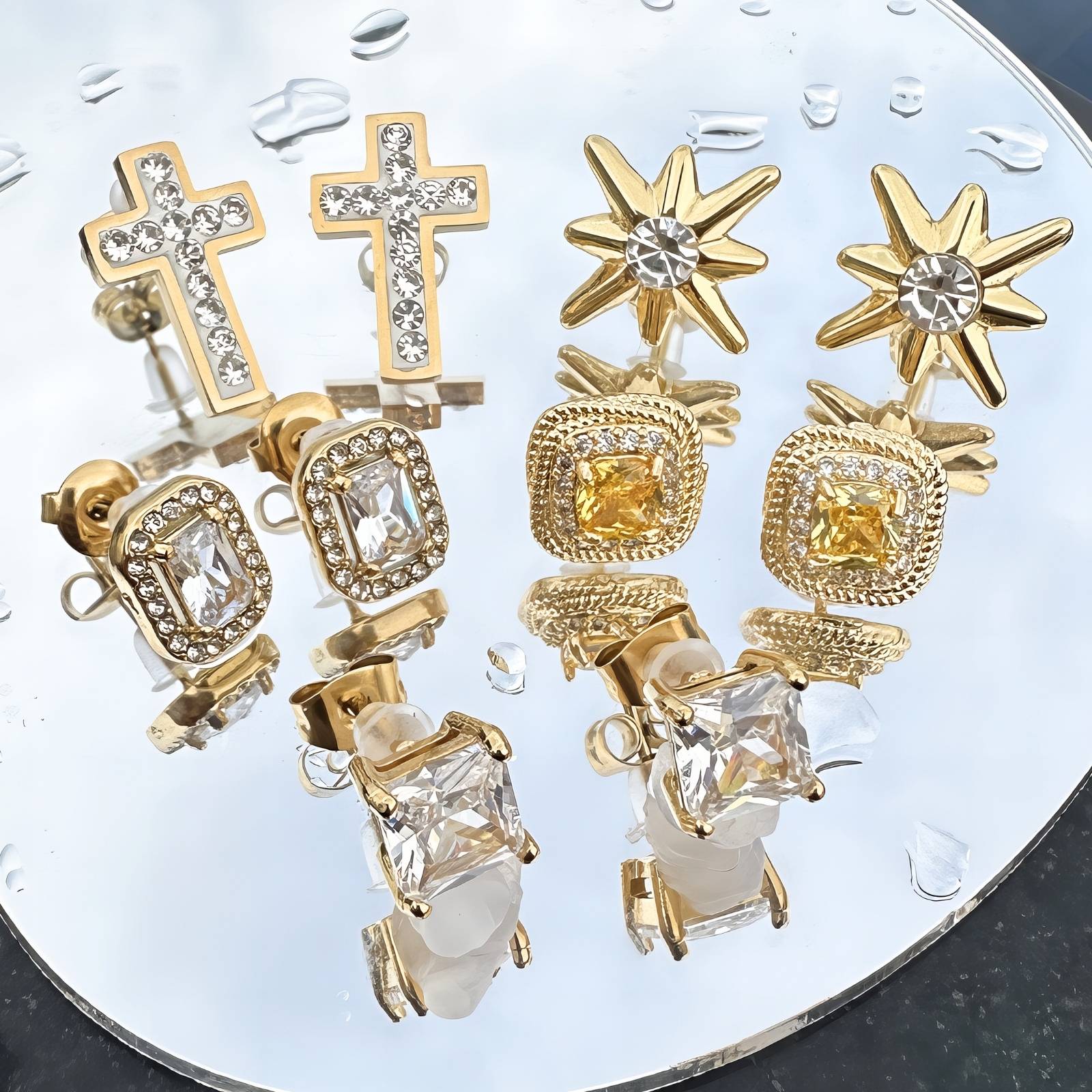 Crosses Earrings, 18K Gold Plated Steel