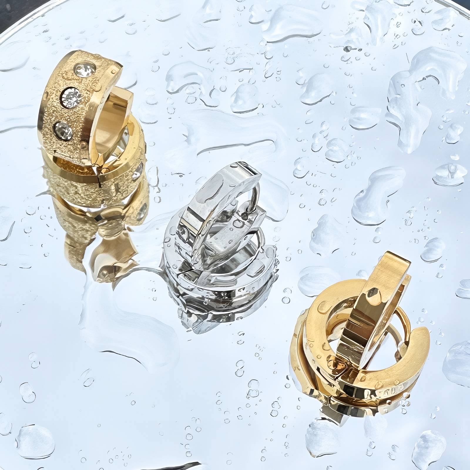 Earrings, 18K Gold Plated Steel