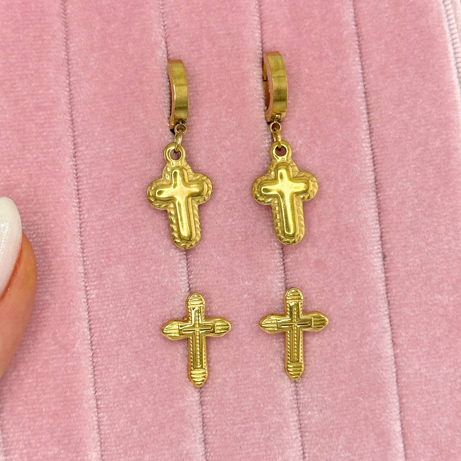 Crosses Earrings, 18K Gold Plated Steel