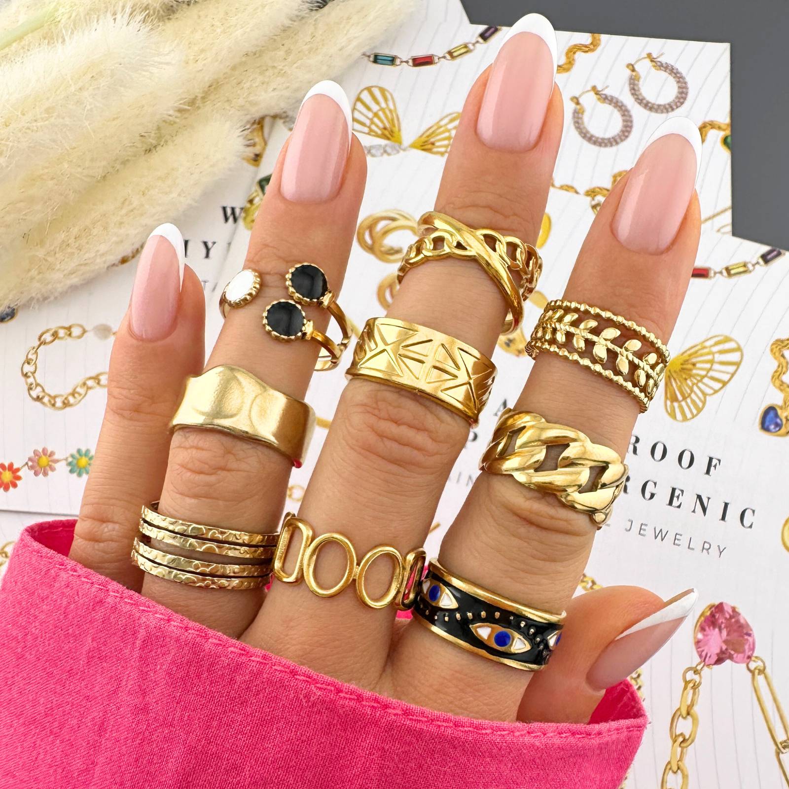 Leaves Ring, 18K Gold Plated Steel