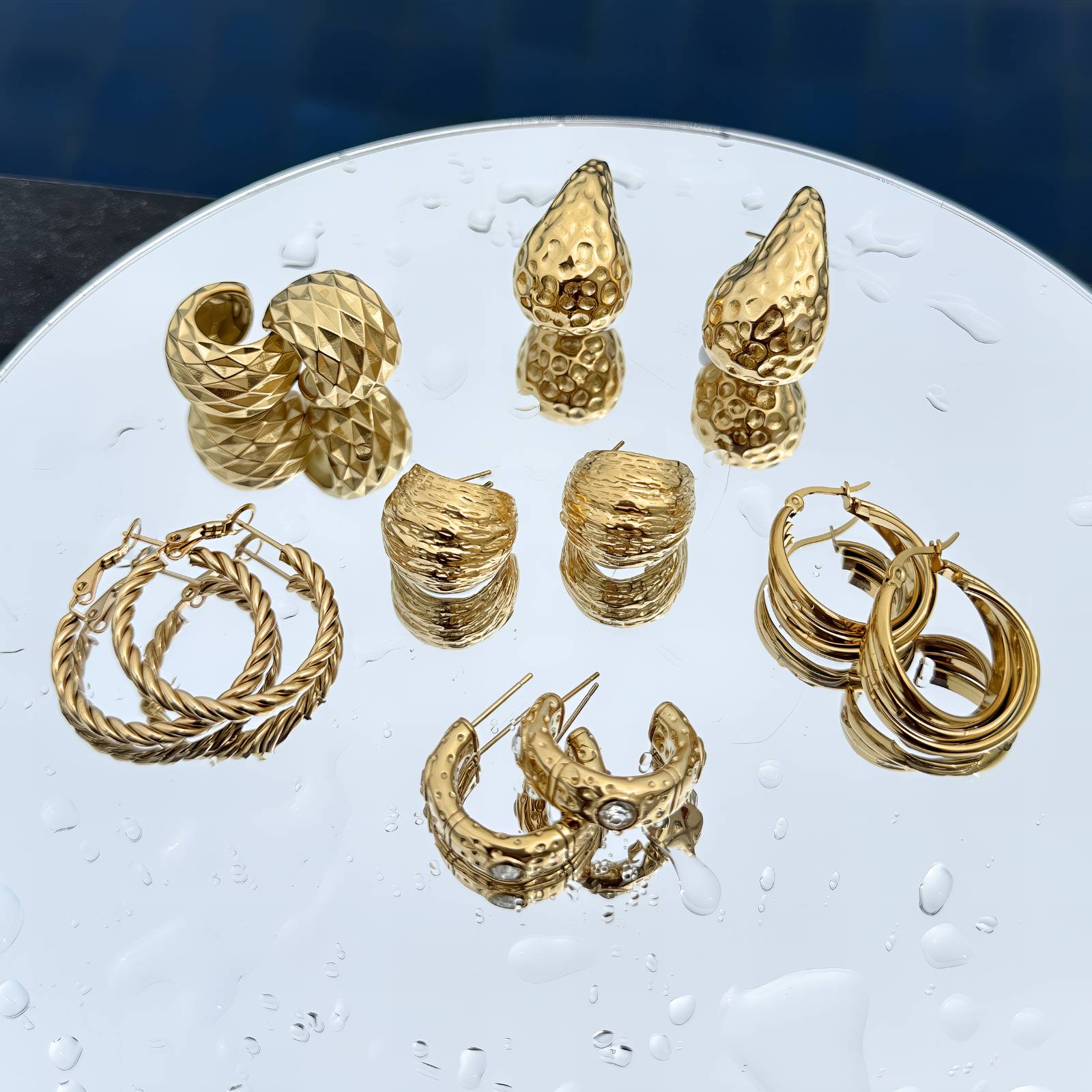 Earrings, 18K Gold Plated Steel