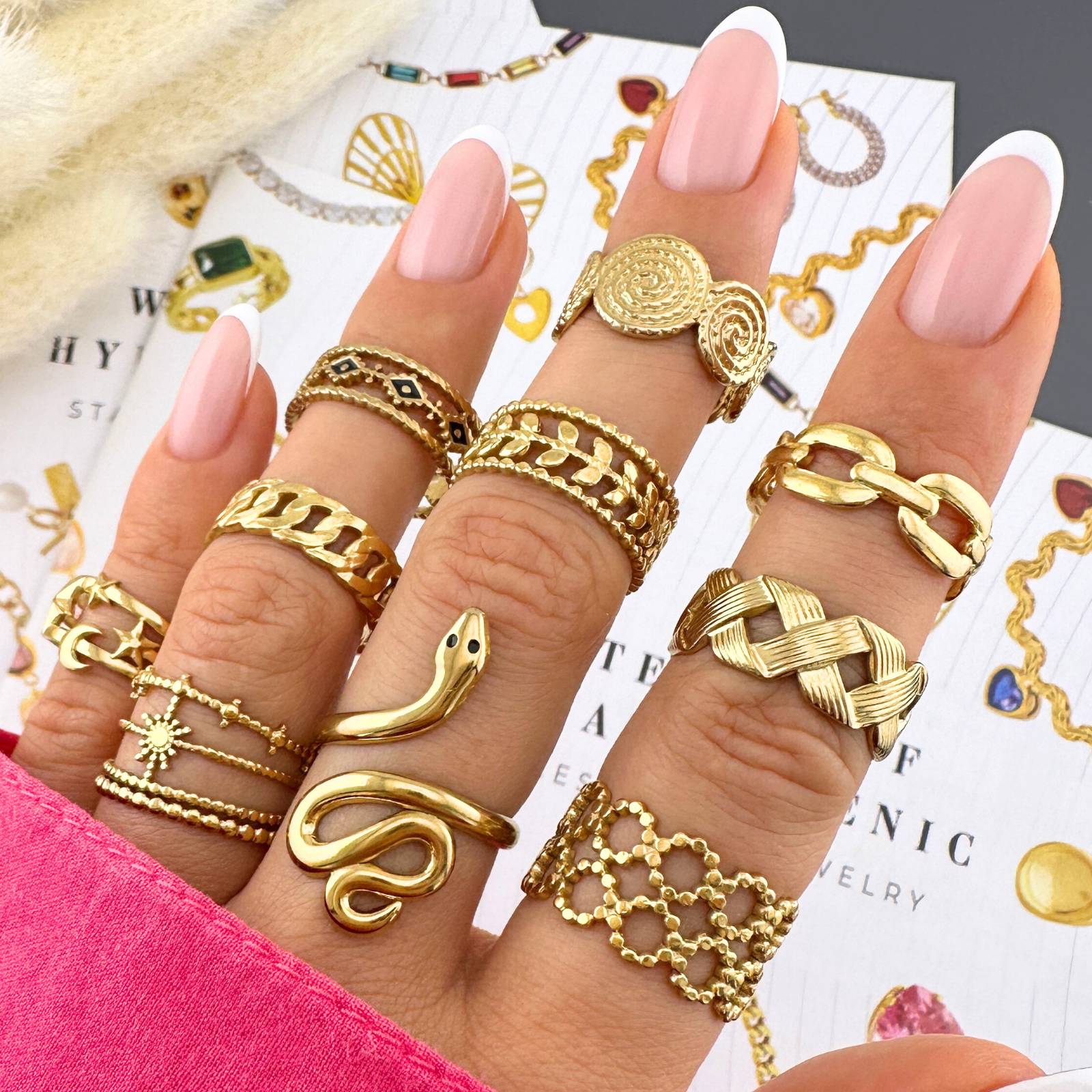 Crescent And Star Ring, 18K Gold Plated Steel