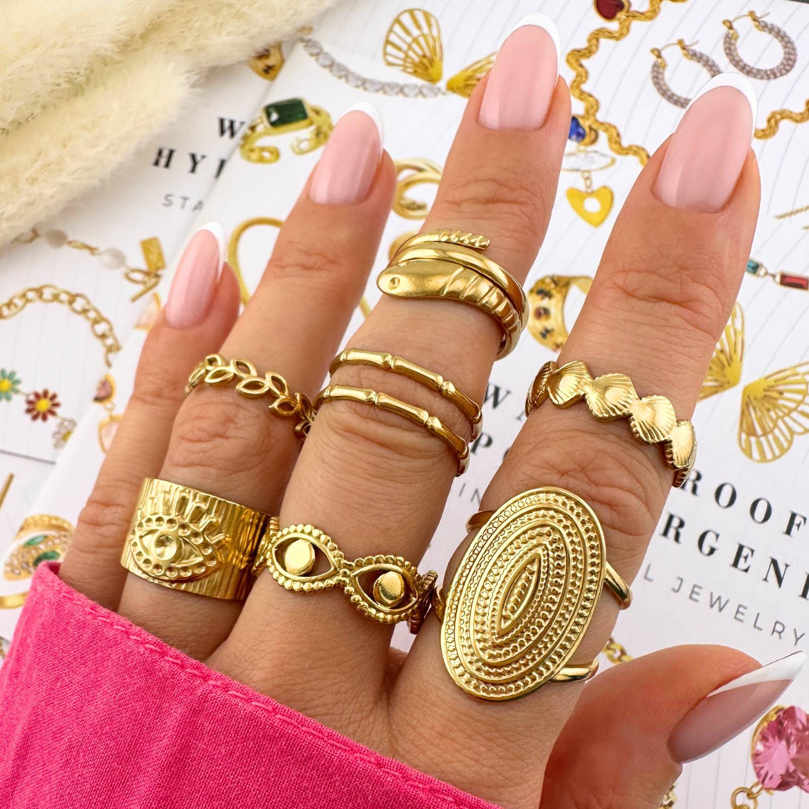 Snakes Ring, 18K Gold Plated Steel