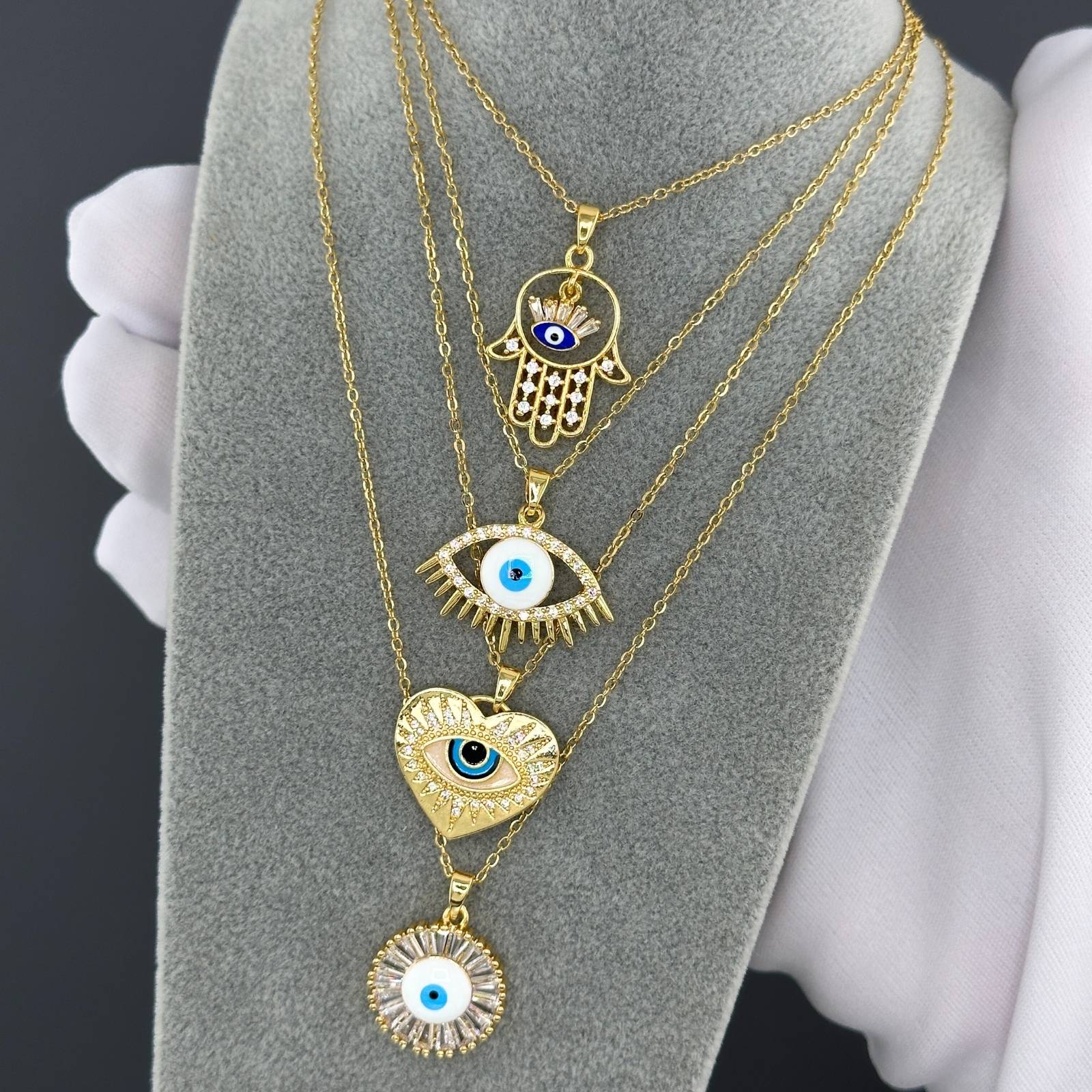 evil eye Necklace, 18K Gold Plated Steel