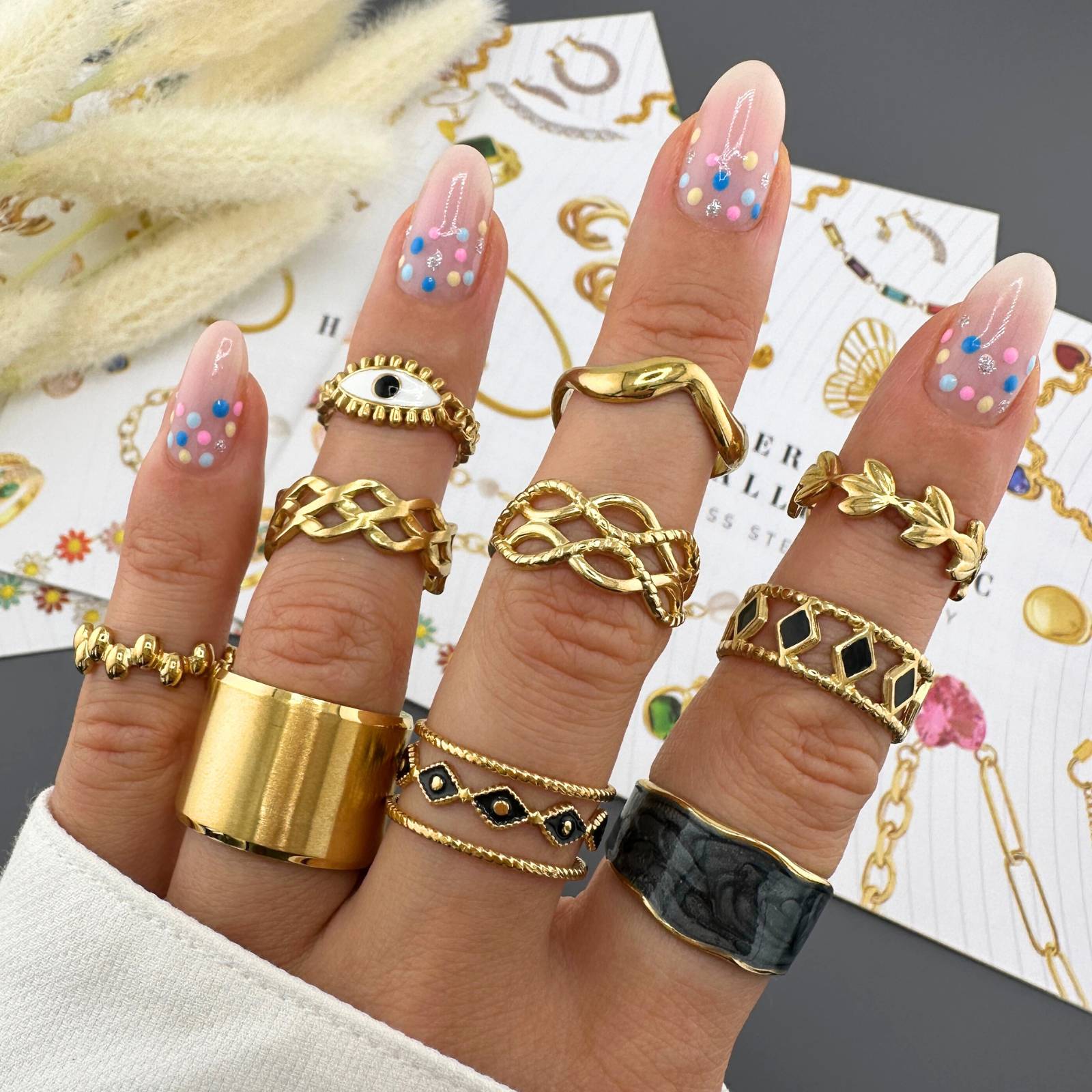 Leaves Ring, 18K Gold Plated Steel