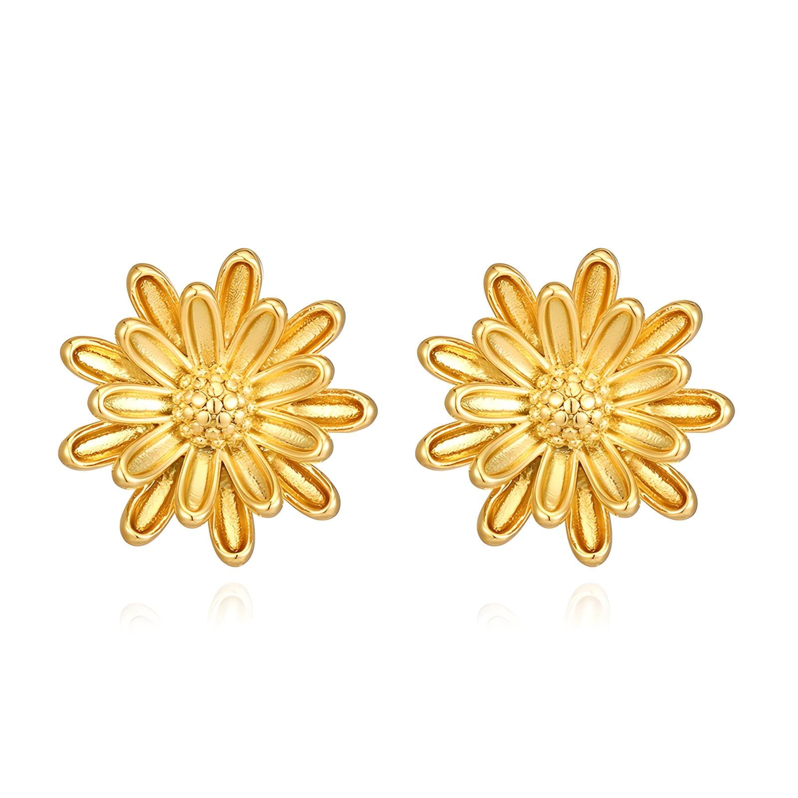 Flowers Earrings, 18K Gold Plated Steel