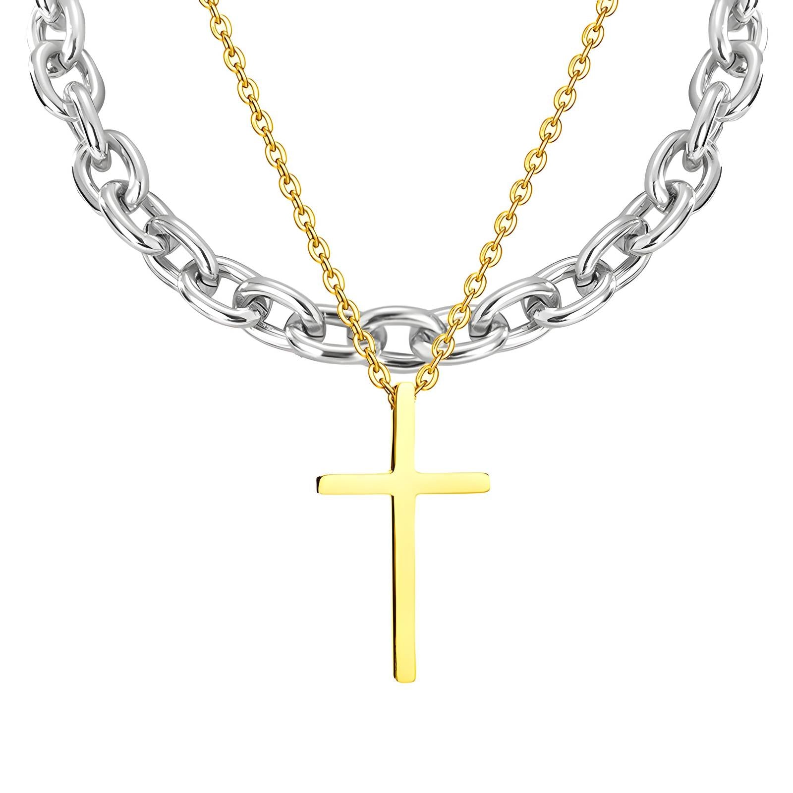 Crosses Necklace, 18K Gold Plated Steel