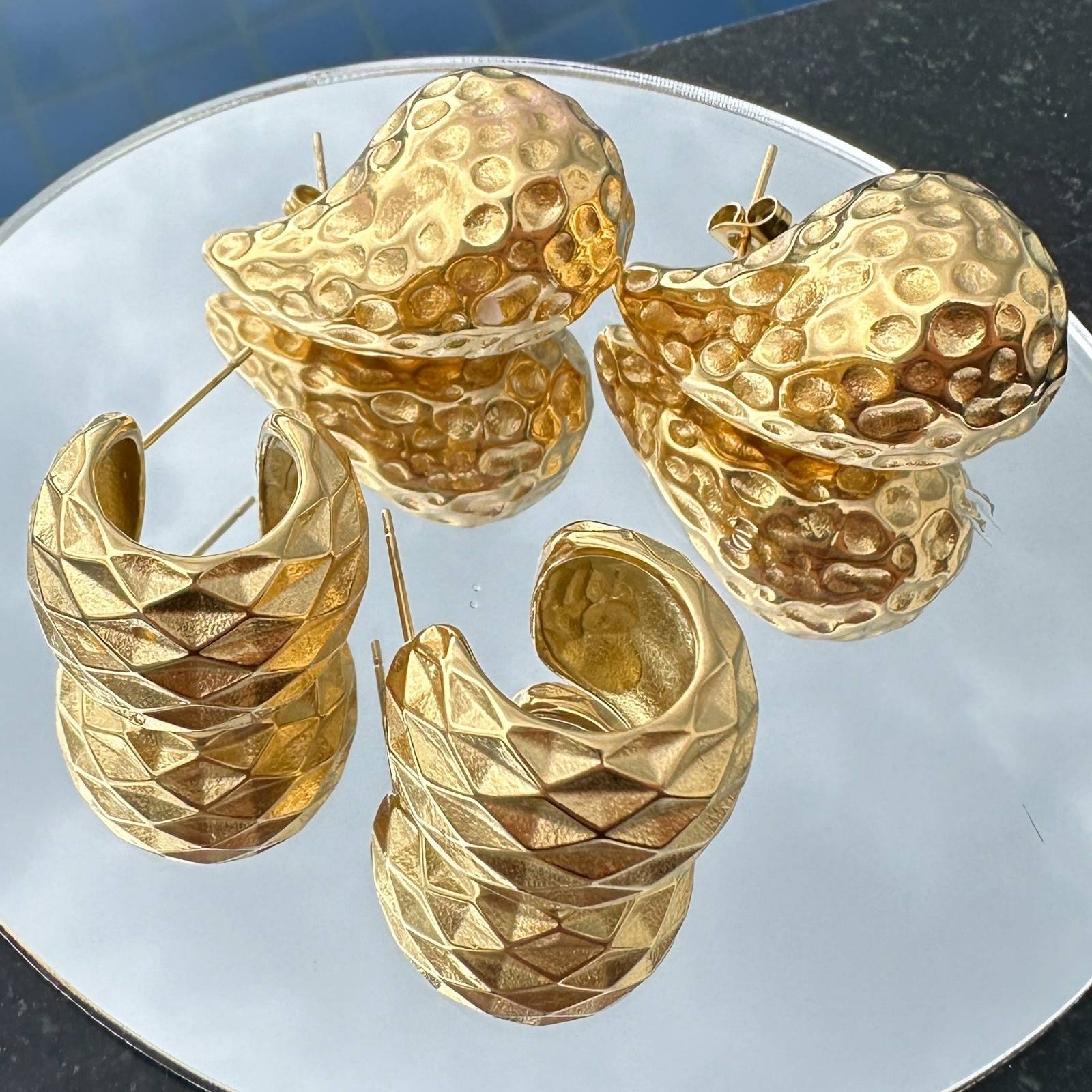 Earrings, 18K Gold Plated Steel