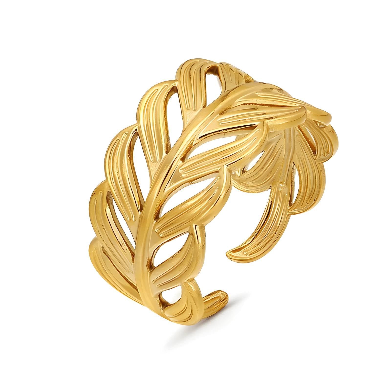 Leaves Ring, 18K Gold Plated Steel