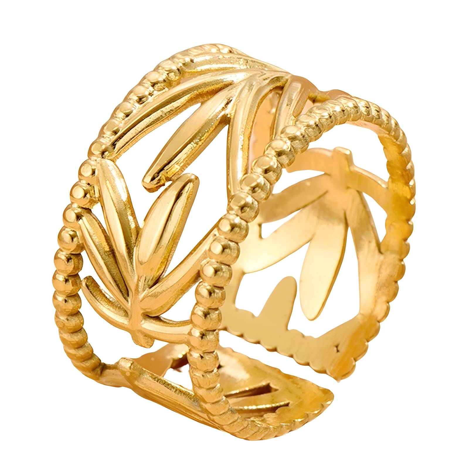 Leaves Ring, 18K Gold Plated Steel