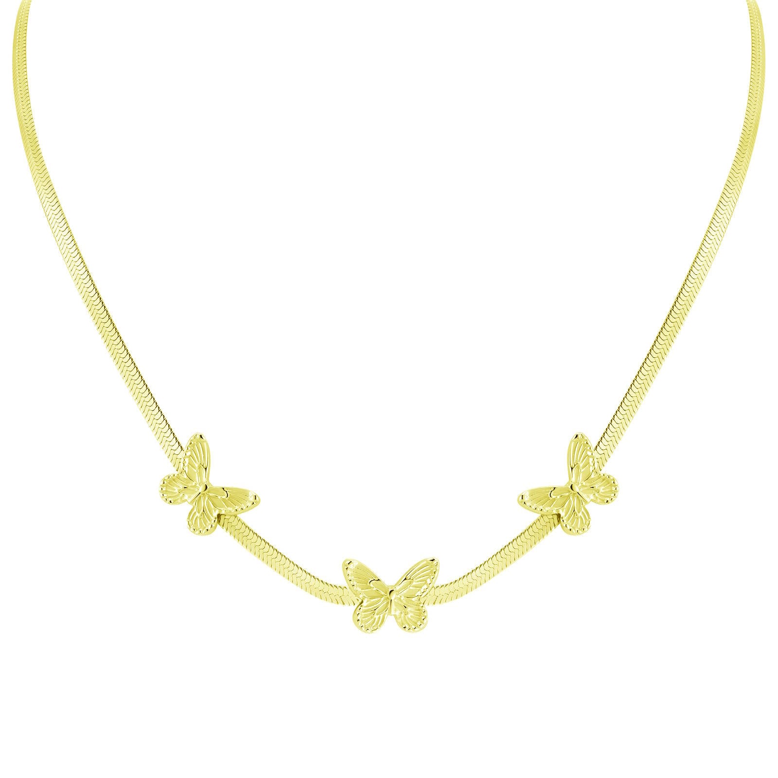 Butterflies Necklace, 18K Gold Plated Steel