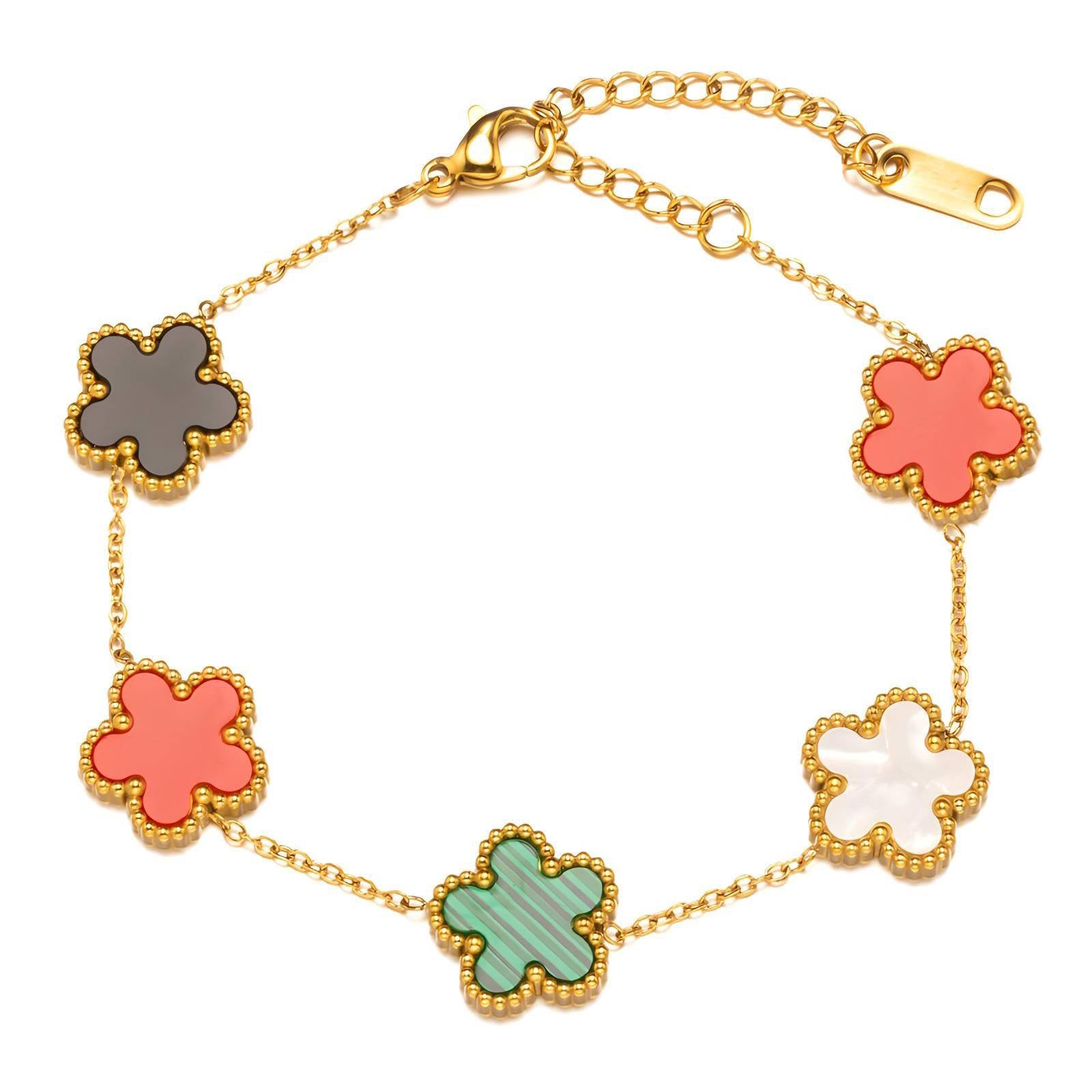 Flowers Bracelet, 18K Gold Plated Steel