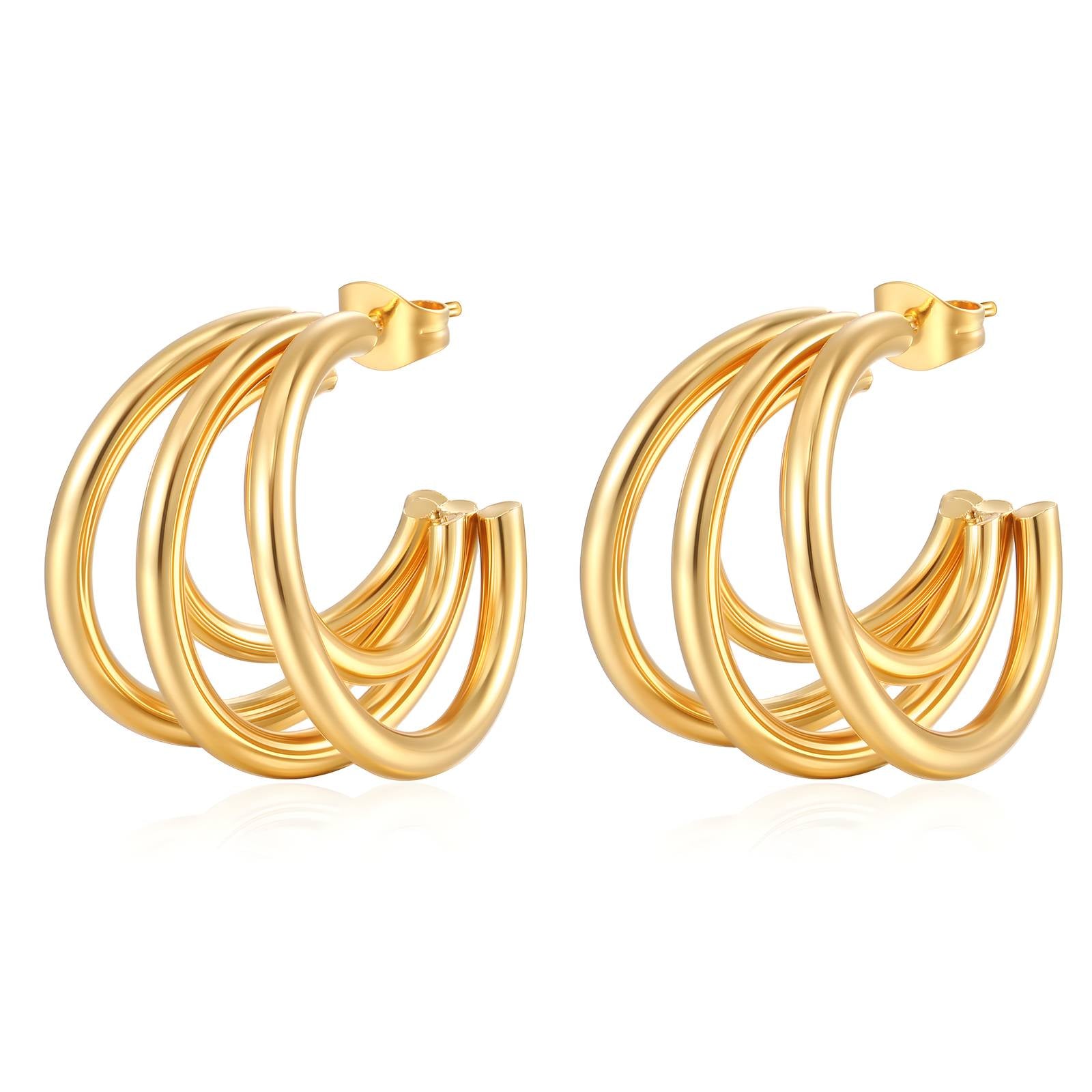 Earrings, 18K Gold Plated Steel