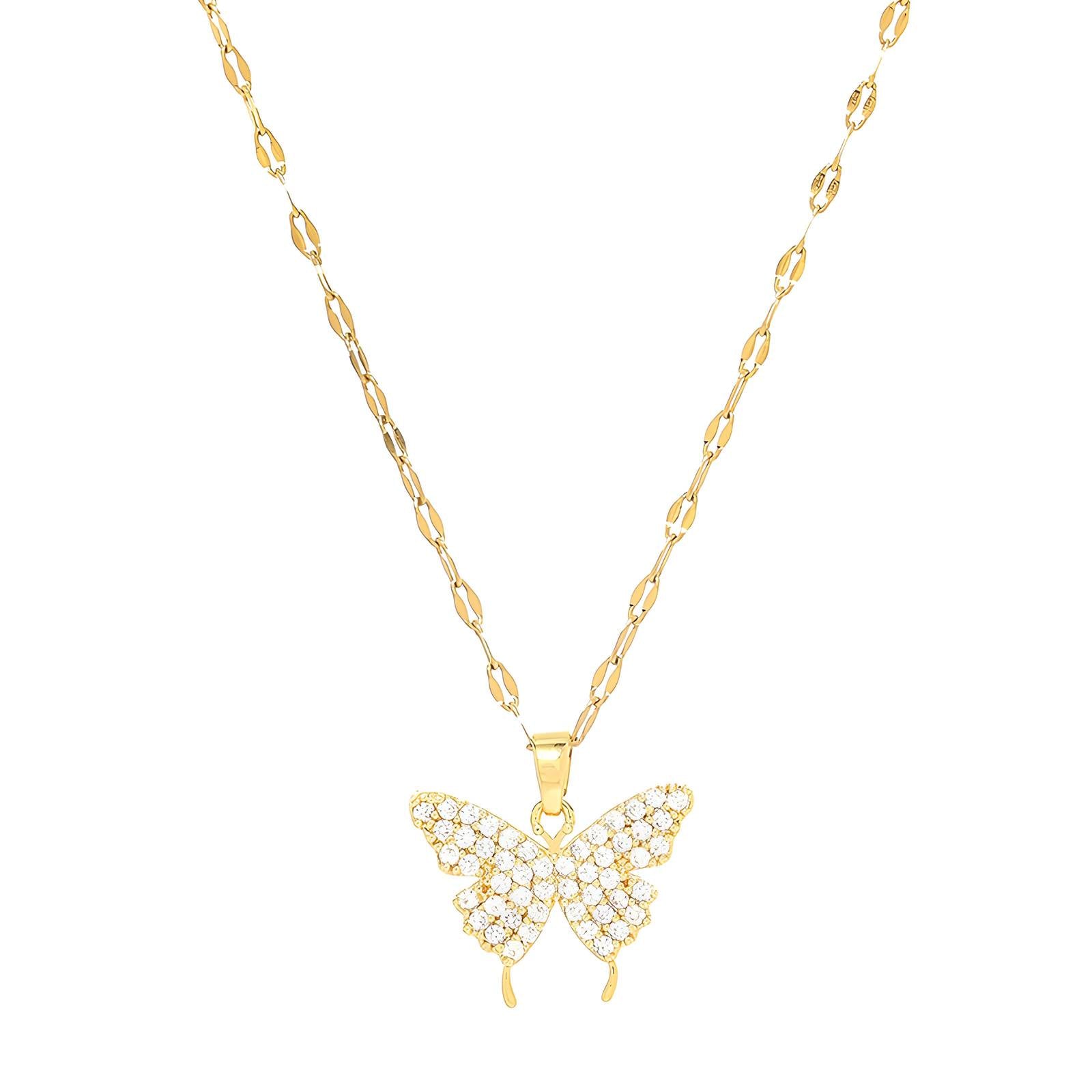 Butterfly Necklace, 18K Gold Plated Steel