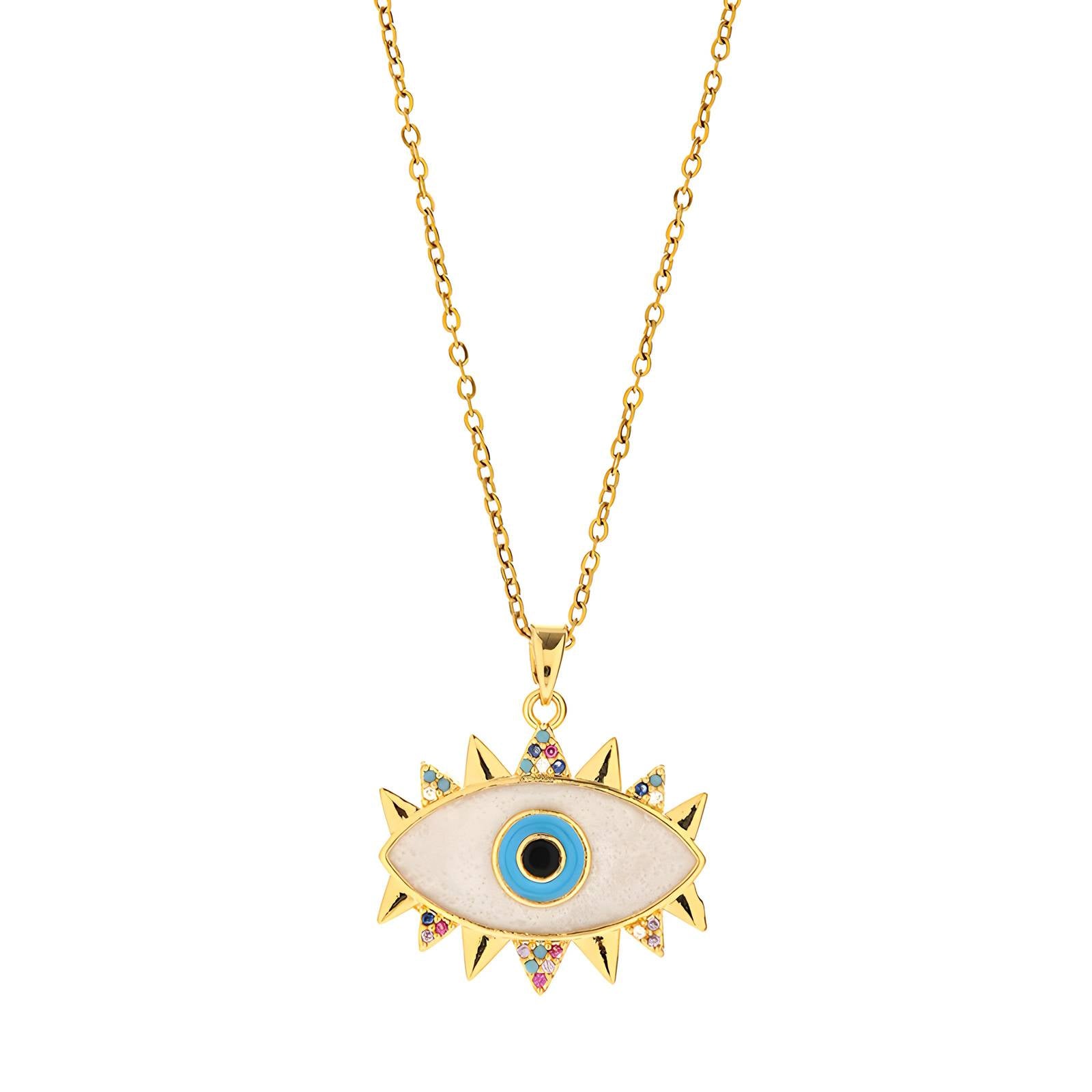 Evil Eye Necklace, 18K Gold Plated Steel