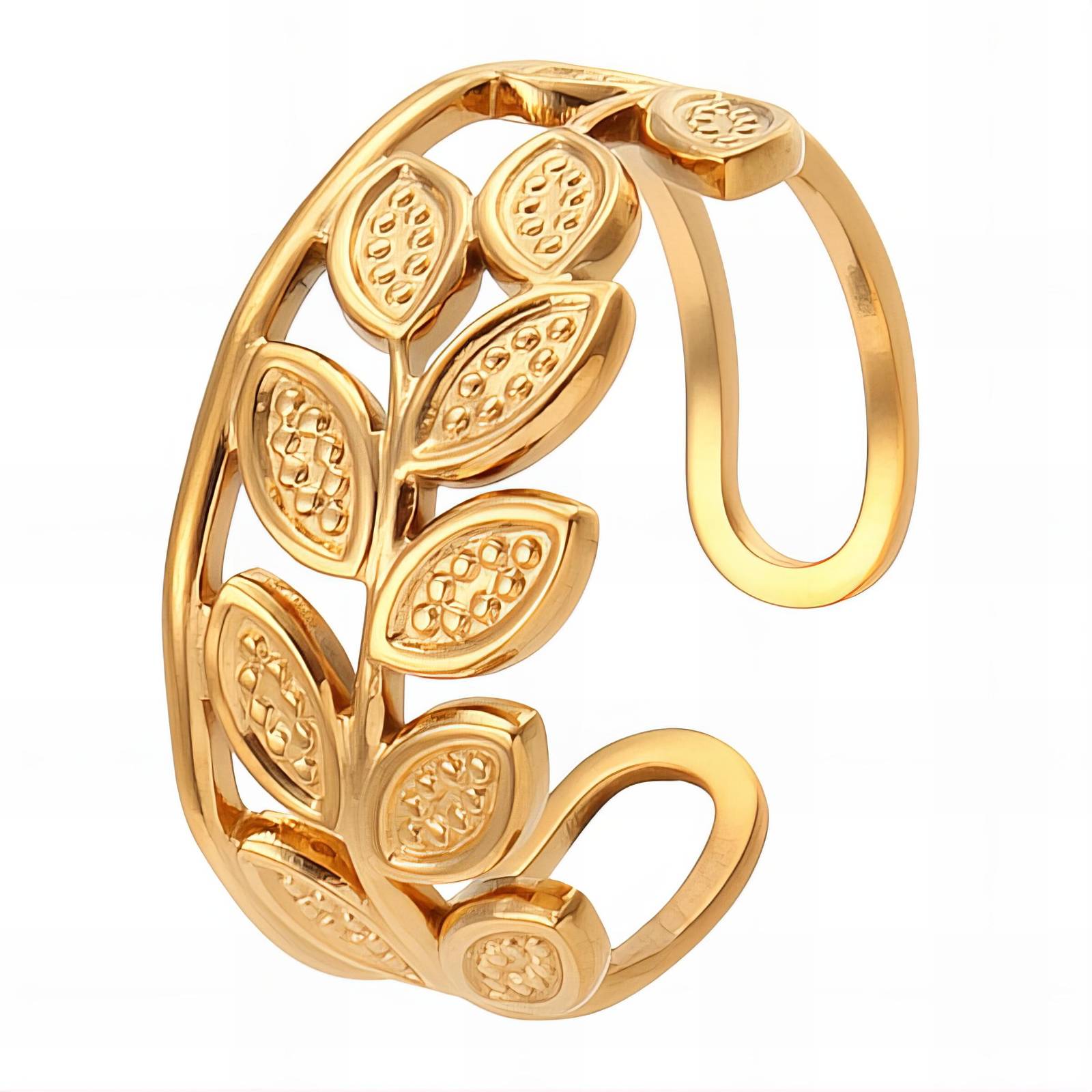 Leaves Ring, 18K Gold Plated Steel