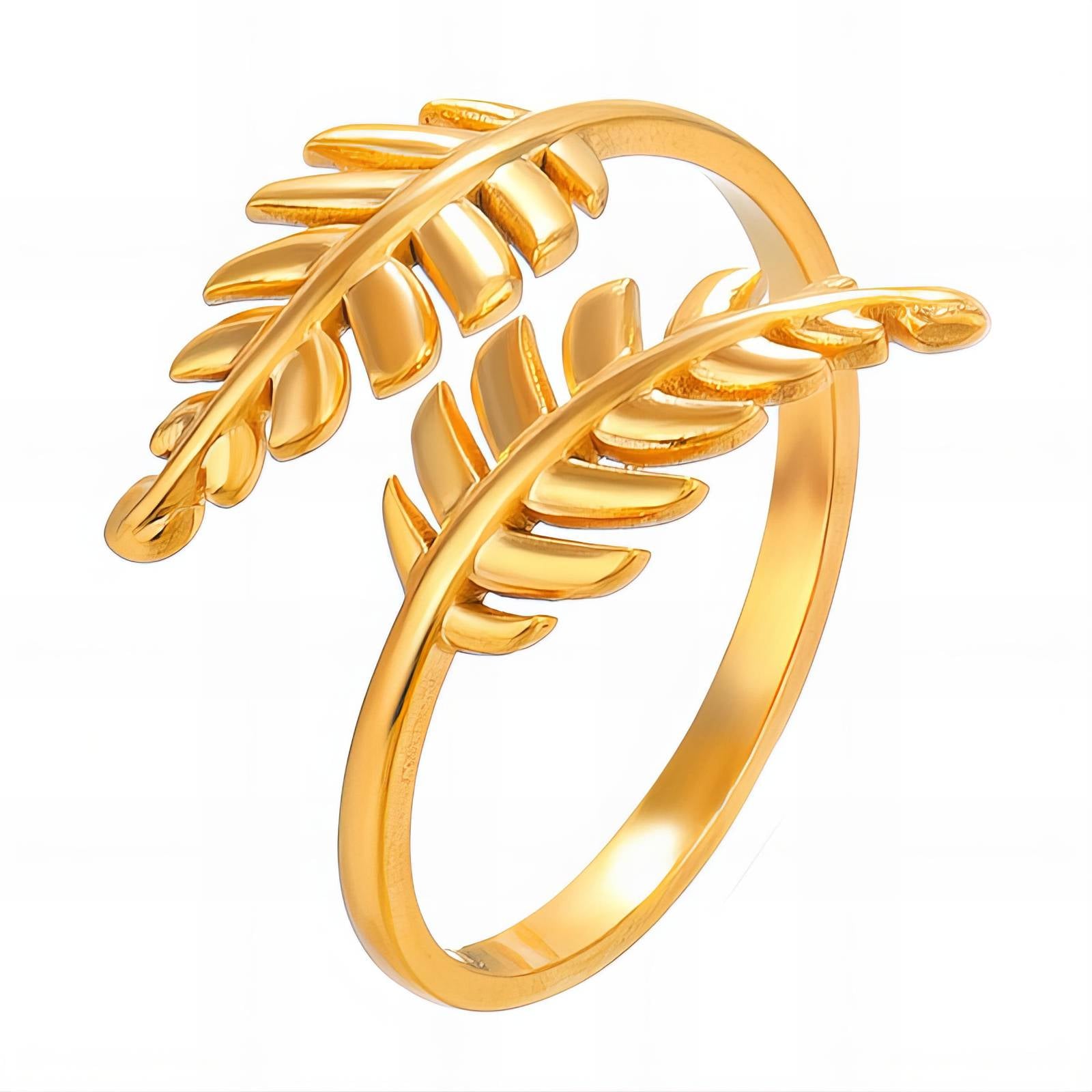 Leaves Ring, 18K Gold Plated Steel