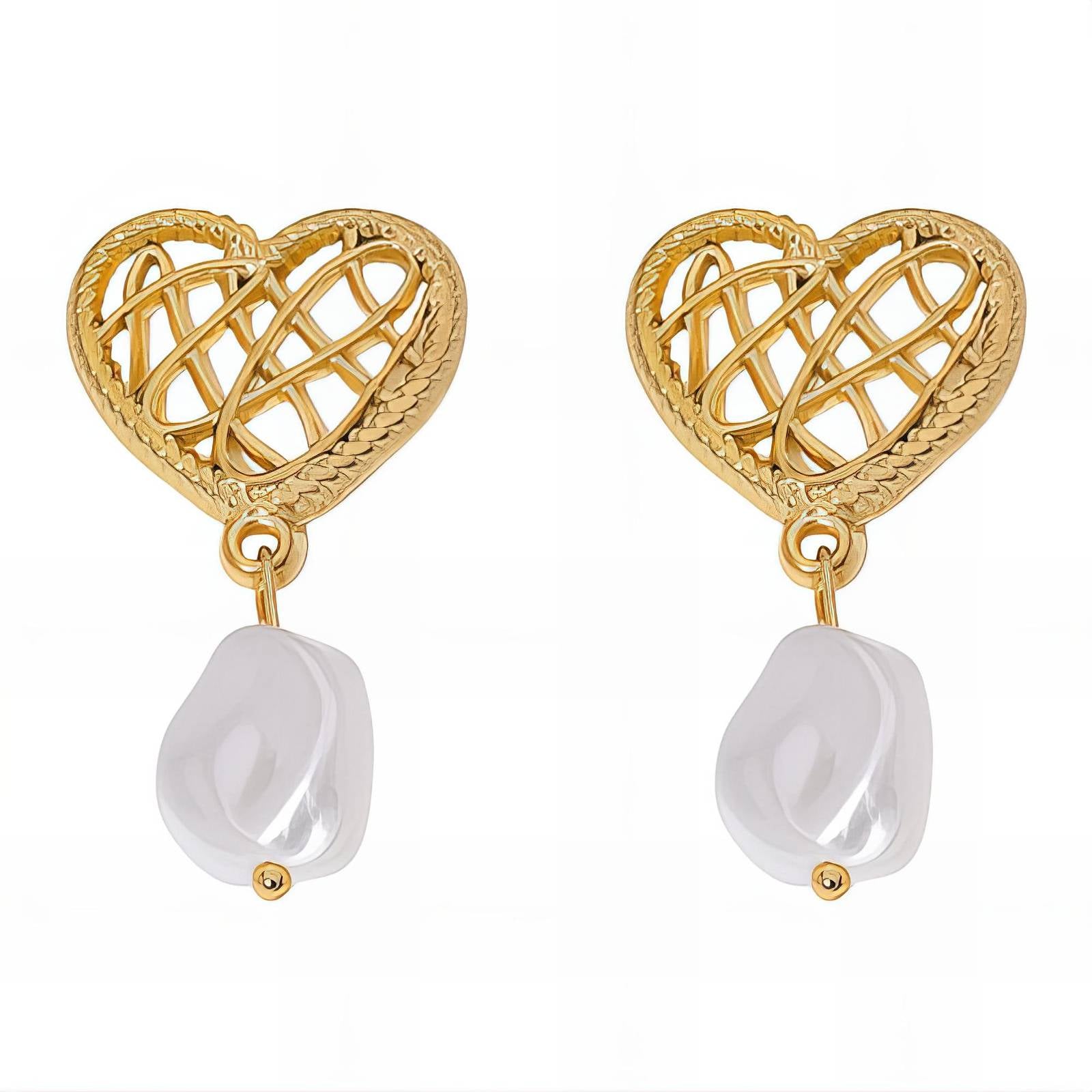 Hearts Earrings, 18K Gold Plated Steel