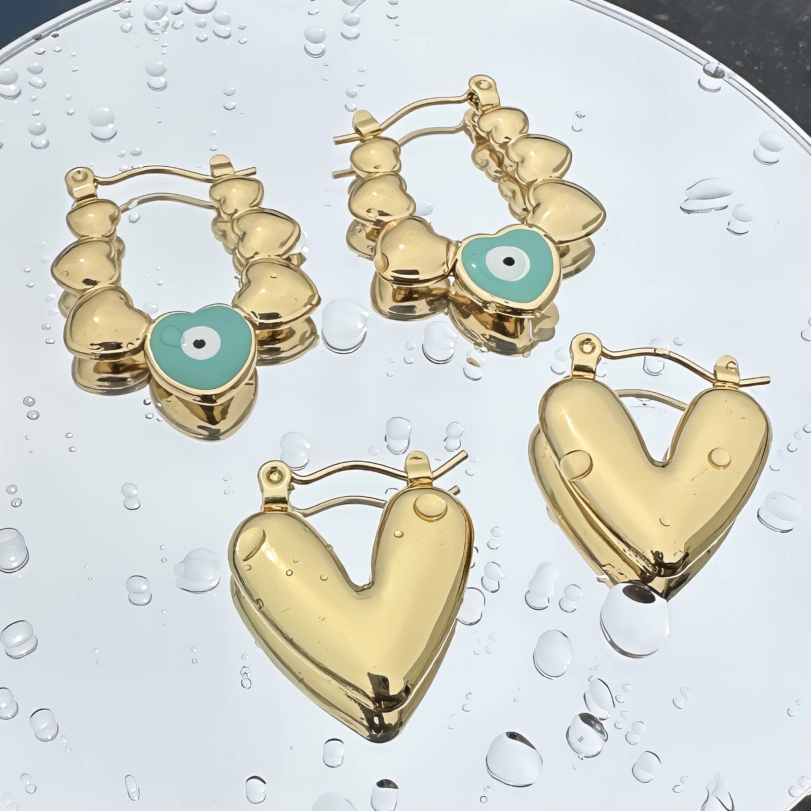 Hearts Earrings, 18K Gold Plated Steel