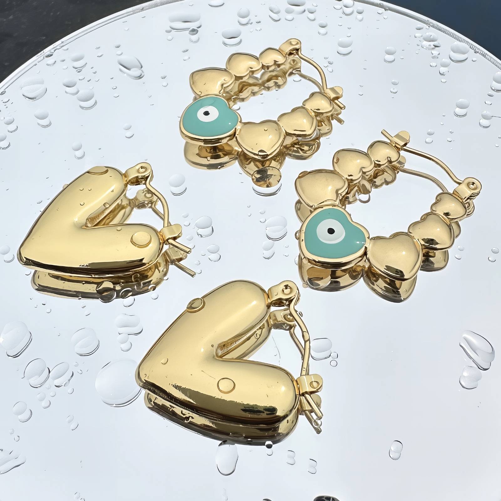 Hearts Earrings, 18K Gold Plated Steel
