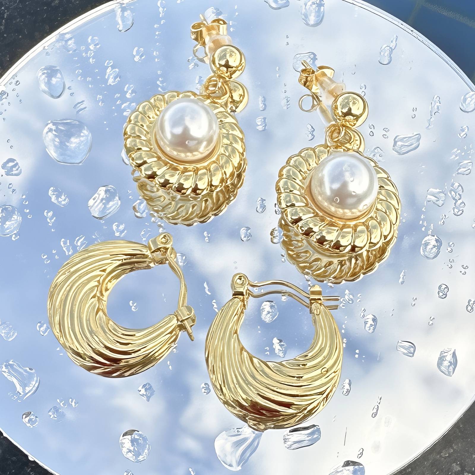 Earrings, 18K Gold Plated Steel